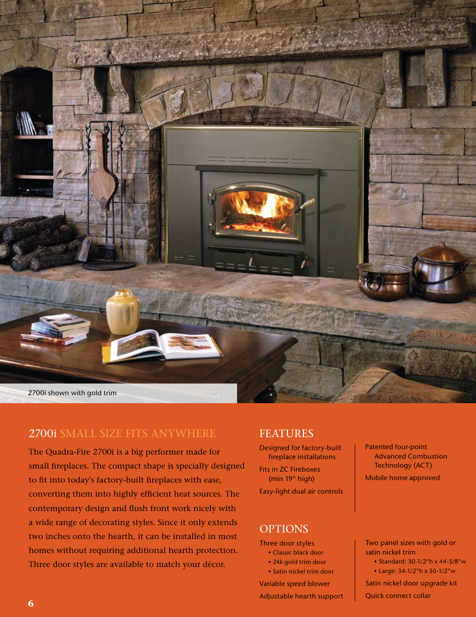 2700i small size fits anywhere, Features, Options | Quadra-Fire 5100I User Manual | Page 6 / 8