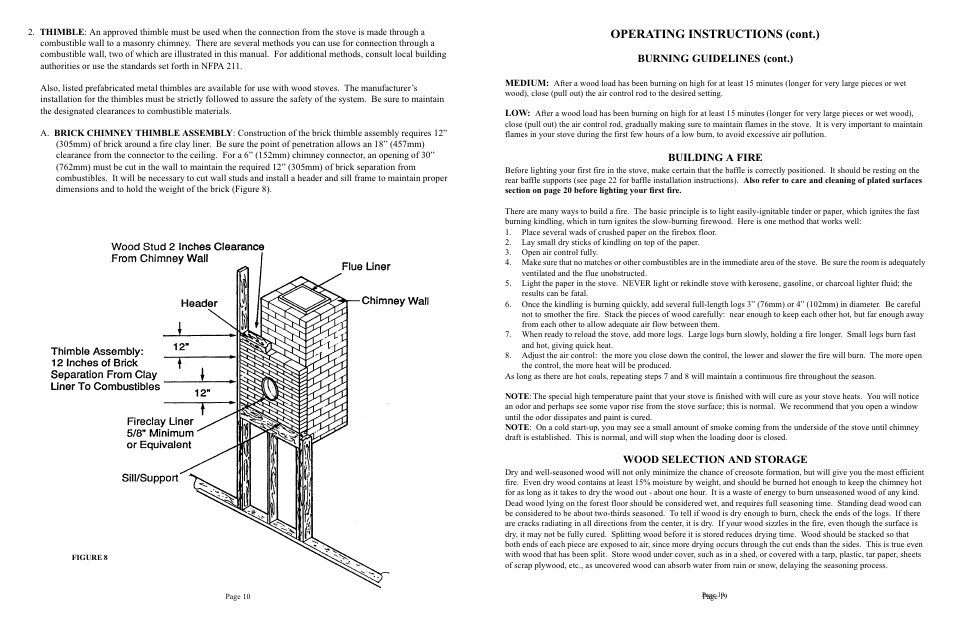Operating instructions (cont.), Burning guidelines (cont.), Building a fire | Wood selection and storage | Quadra-Fire 1900 User Manual | Page 10 / 14