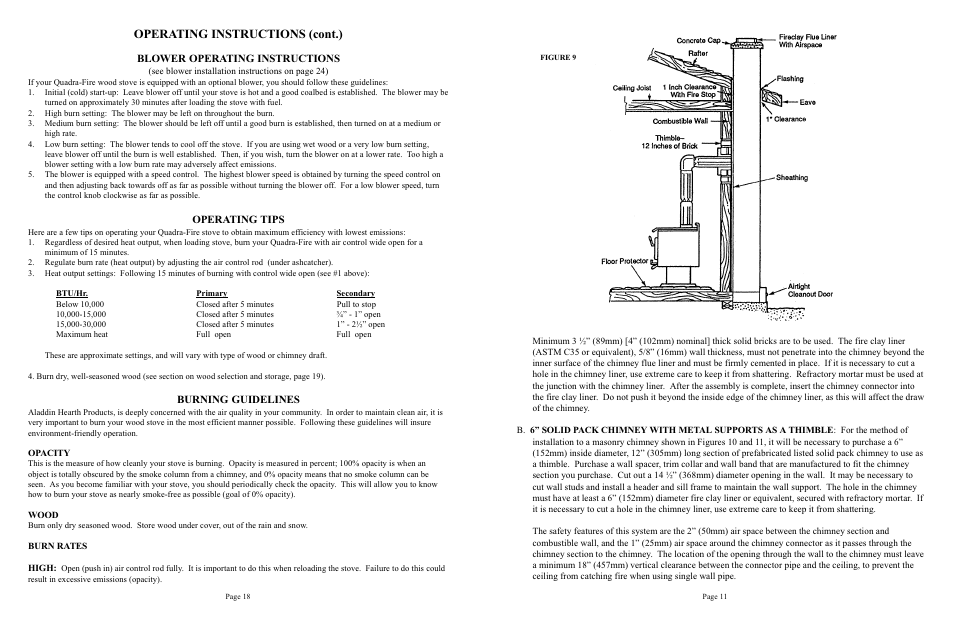 Operating instructions (cont.), Blower operating instructions, Operating tips | Burning guidelines | Quadra-Fire 1900 User Manual | Page 11 / 14