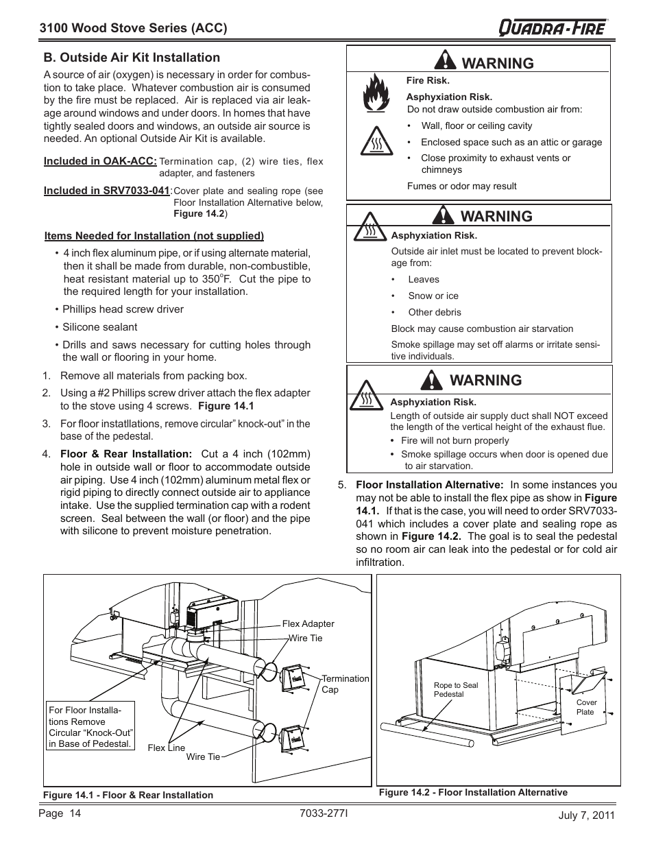 Warning | Quadra-Fire 31ST-ACC User Manual | Page 14 / 52