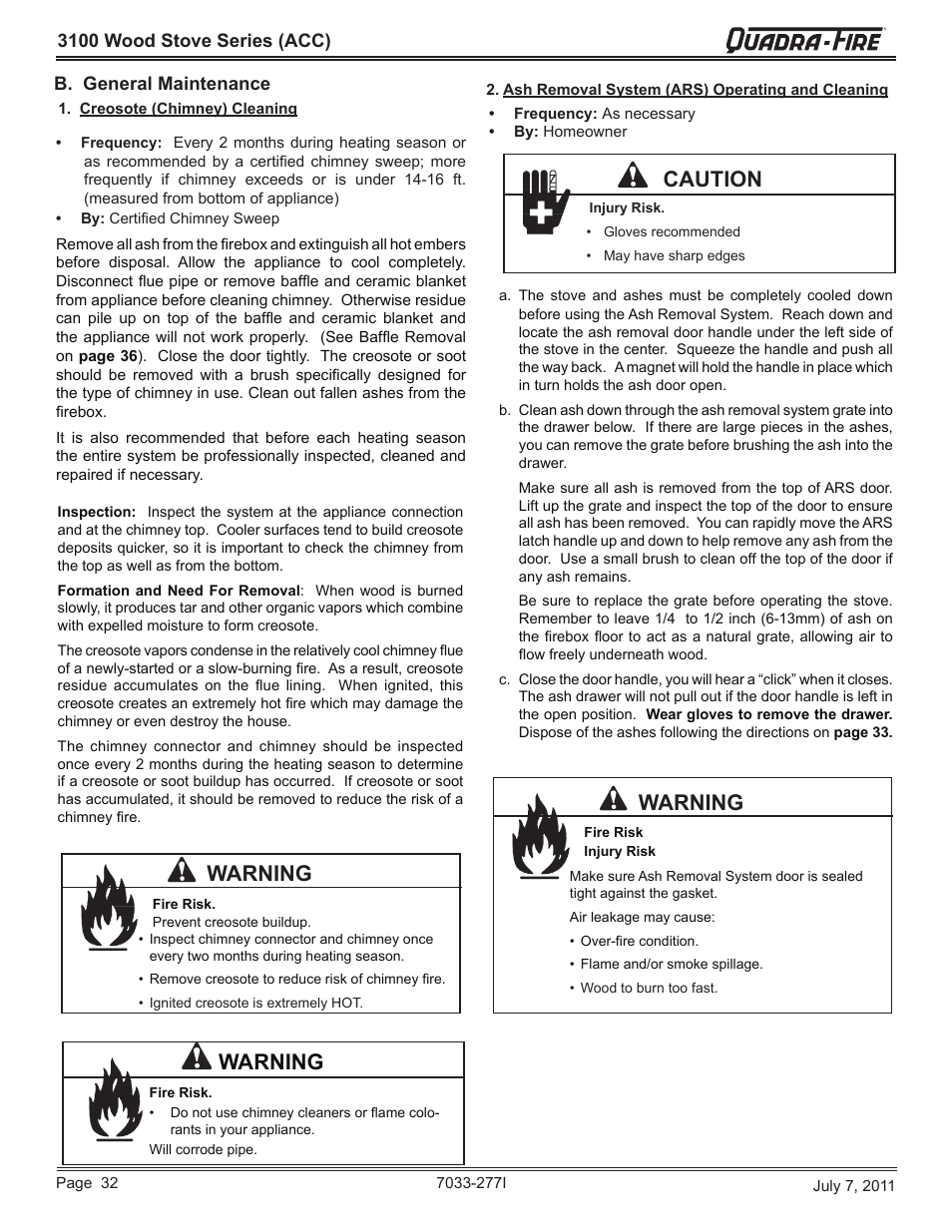 Warning, Caution | Quadra-Fire 31ST-ACC User Manual | Page 32 / 52