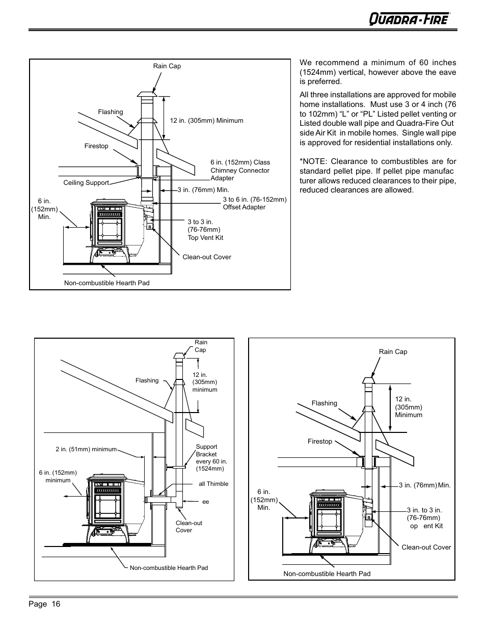 Mt. vernon pellet stove (ae), E. vertical - interior - typical installation | Quadra-Fire MTVERNON-AE-MBK User Manual | Page 16 / 56
