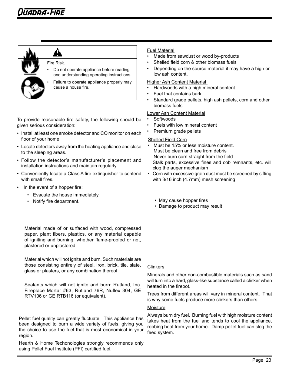 Operating instructions, Warning | Quadra-Fire MTVERNON-AE-MBK User Manual | Page 23 / 56