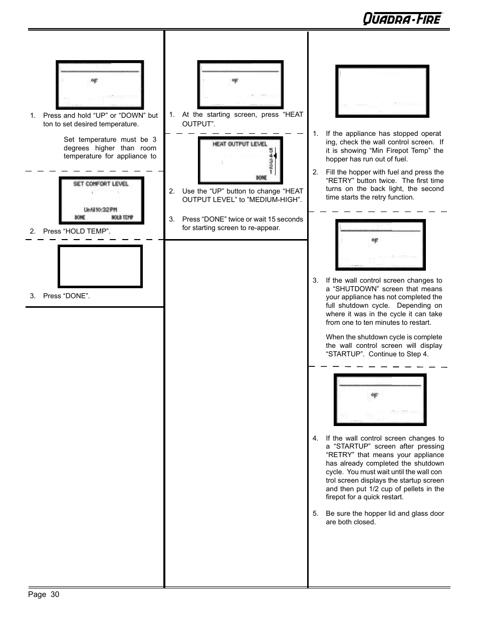 Setting heat output, Hopper out of fuel | Quadra-Fire MTVERNON-AE-MBK User Manual | Page 30 / 56