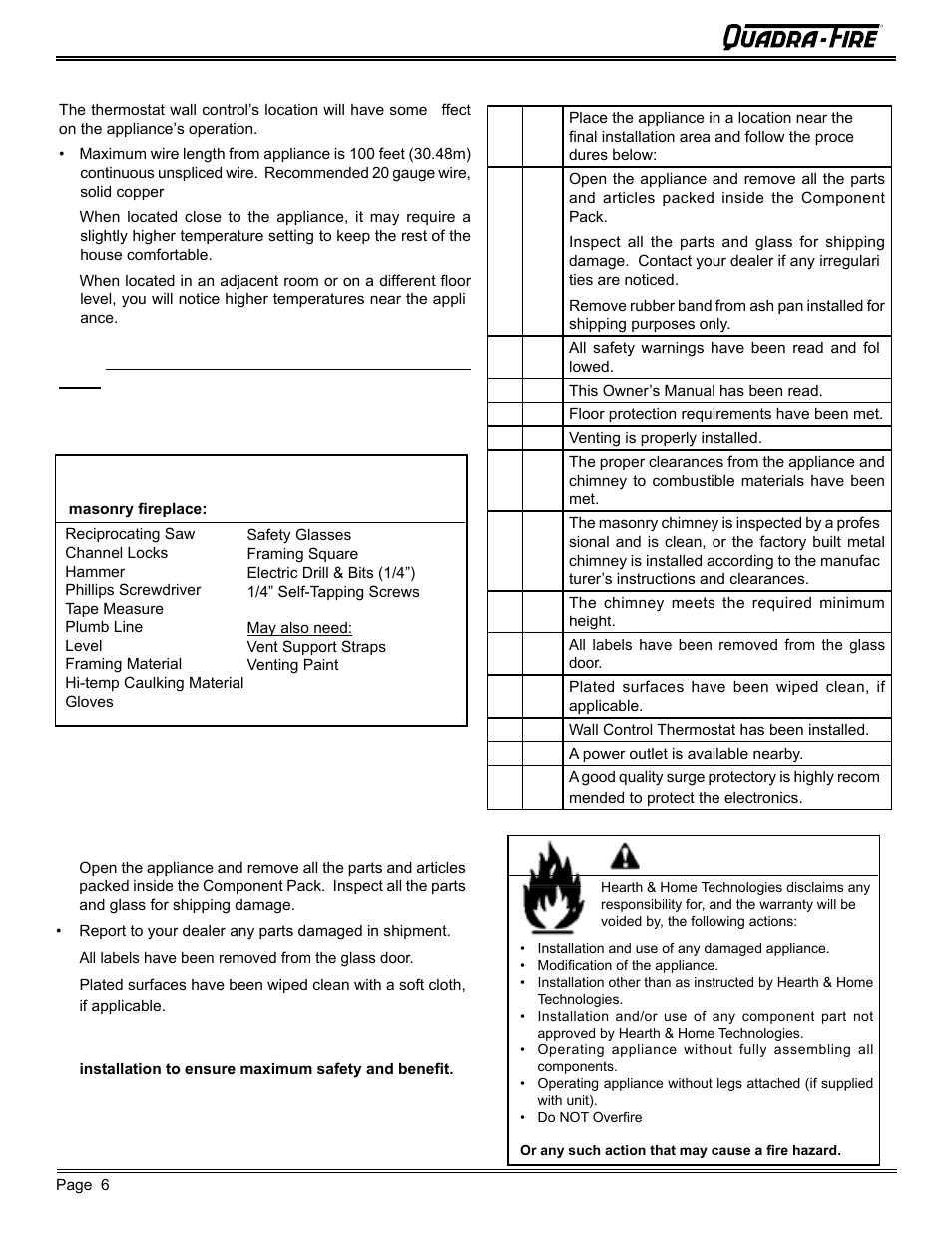 Warning | Quadra-Fire MTVERNON-AE-MBK User Manual | Page 6 / 56