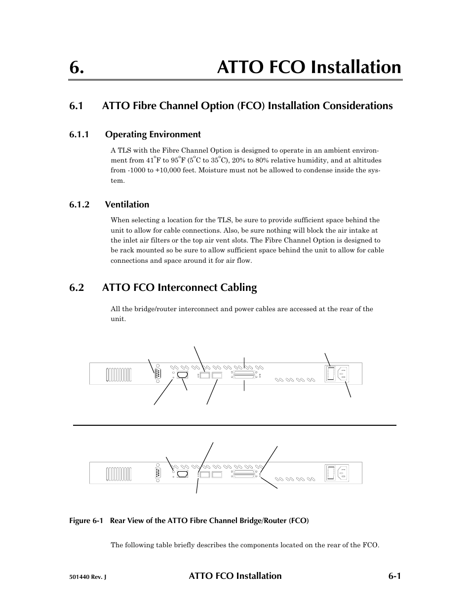 1 operating environment, 2 ventilation, 2 atto fco interconnect cabling | Atto fco installation -1, Operating environment -1, Ventilation -1, Atto fco interconnect cabling -1, Atto fco installation | Qualstar 501440 Rev. G User Manual | Page 49 / 81