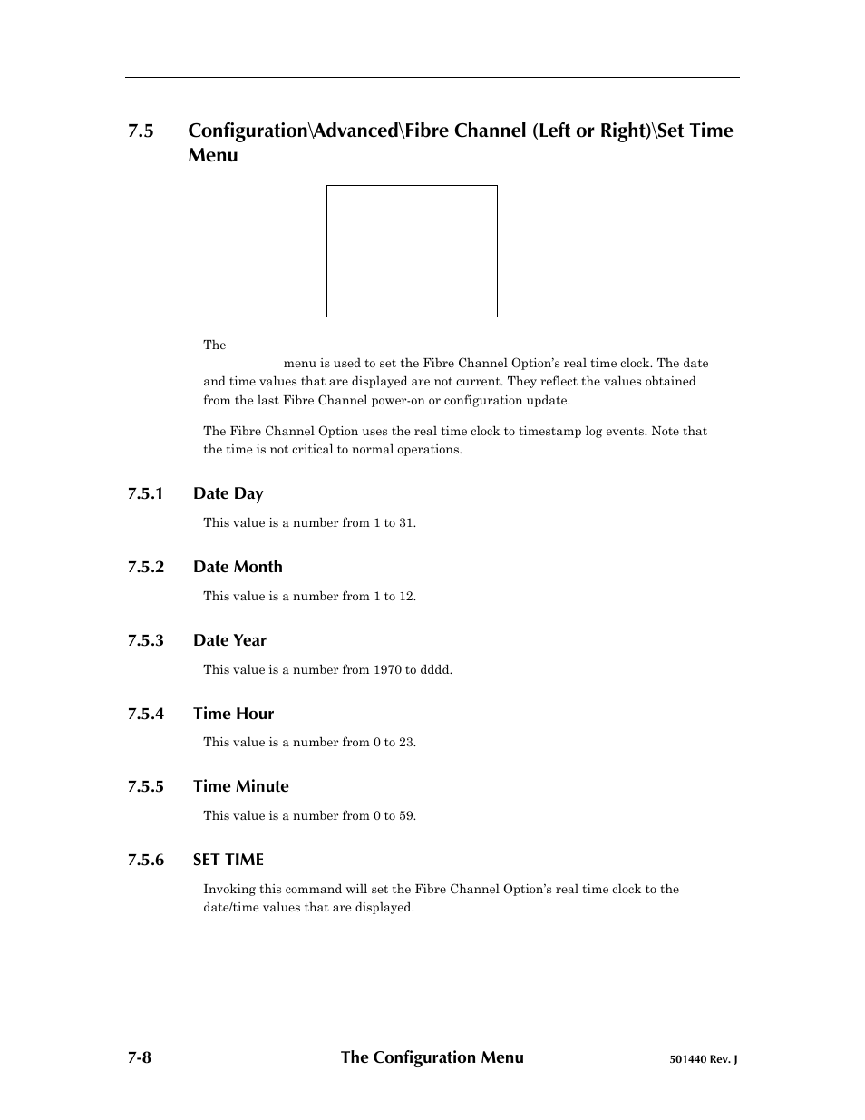 1 date day, 2 date month, 3 date year | 4 time hour, 5 time minute, 6 set time, Date day -8, Date month -8, Date year -8, Time hour -8 | Qualstar 501440 Rev. G User Manual | Page 63 / 81