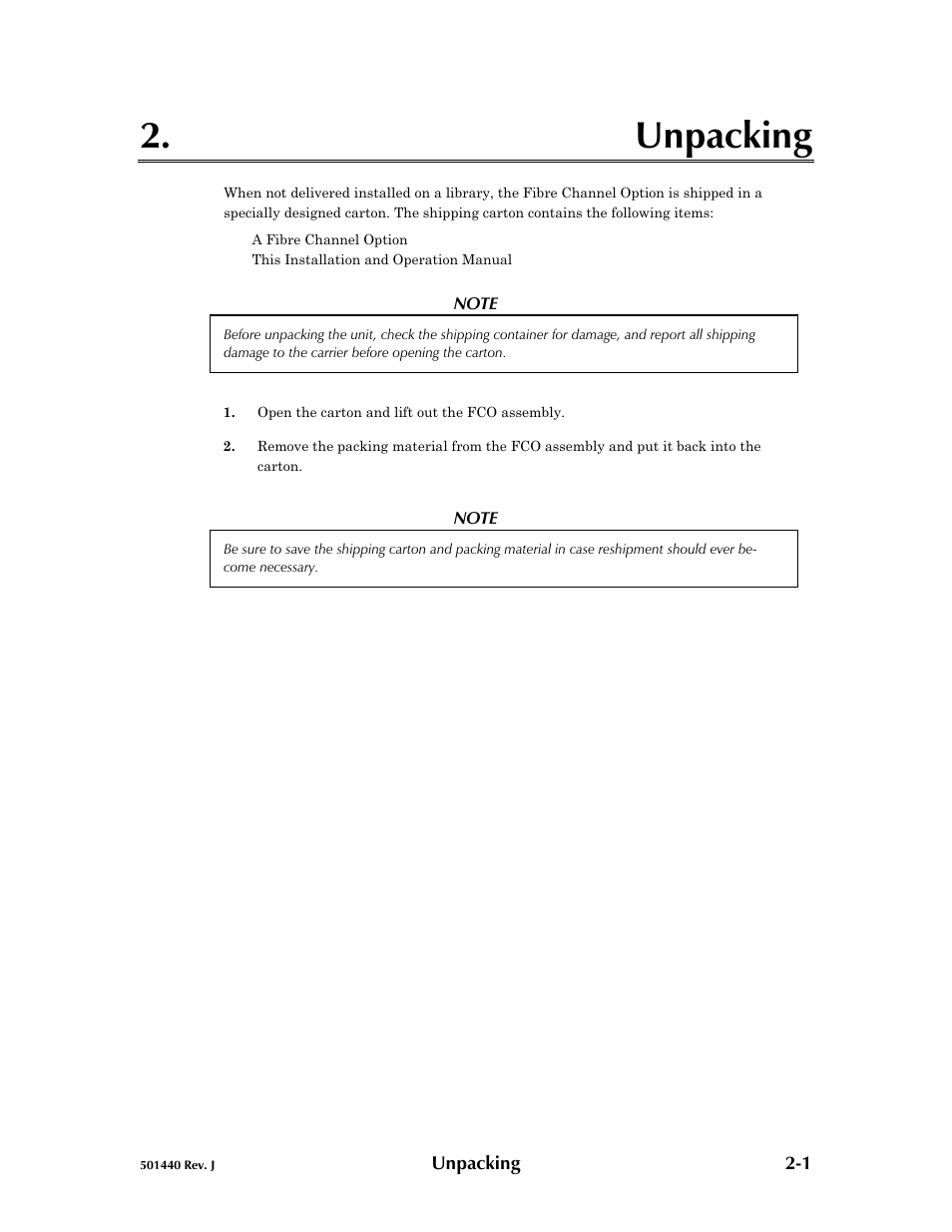 Unpacking -1, Unpacking | Qualstar 501440 Rev. G User Manual | Page 9 / 81