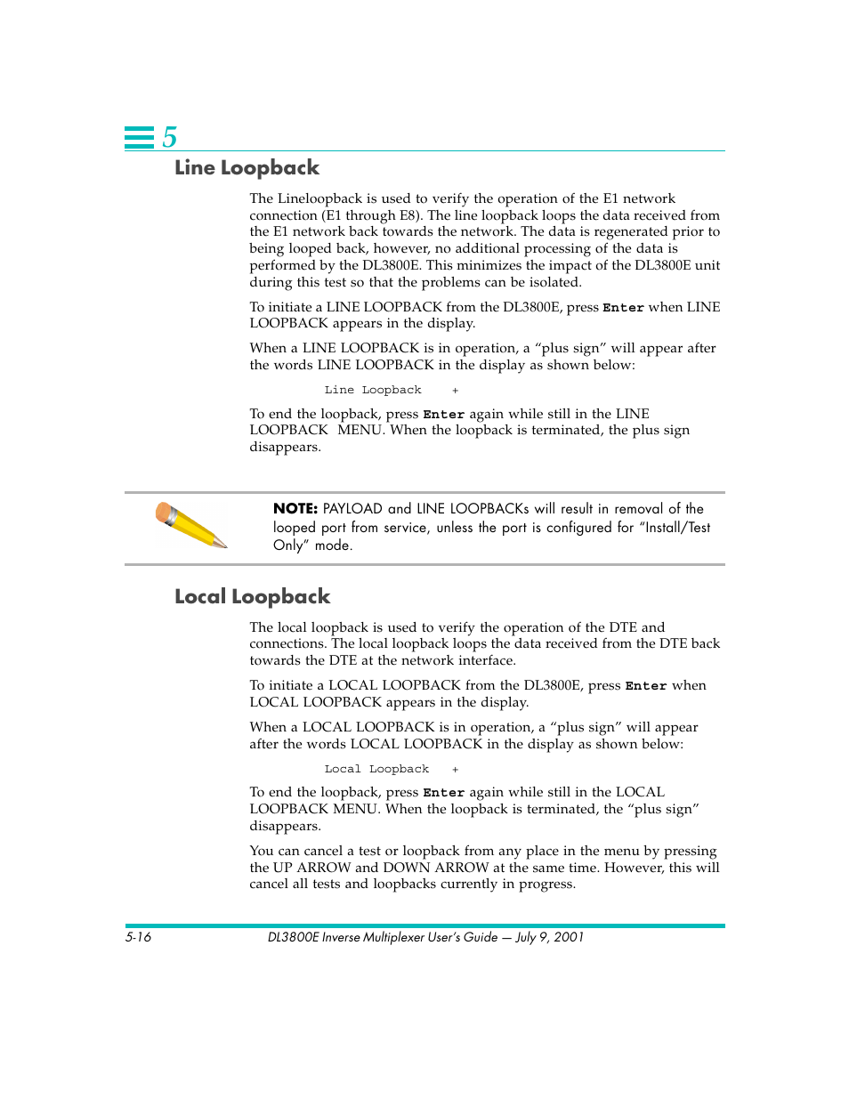 Line loopback, Local loopback | Quick Eagle Networks DL3800E User Manual | Page 104 / 162