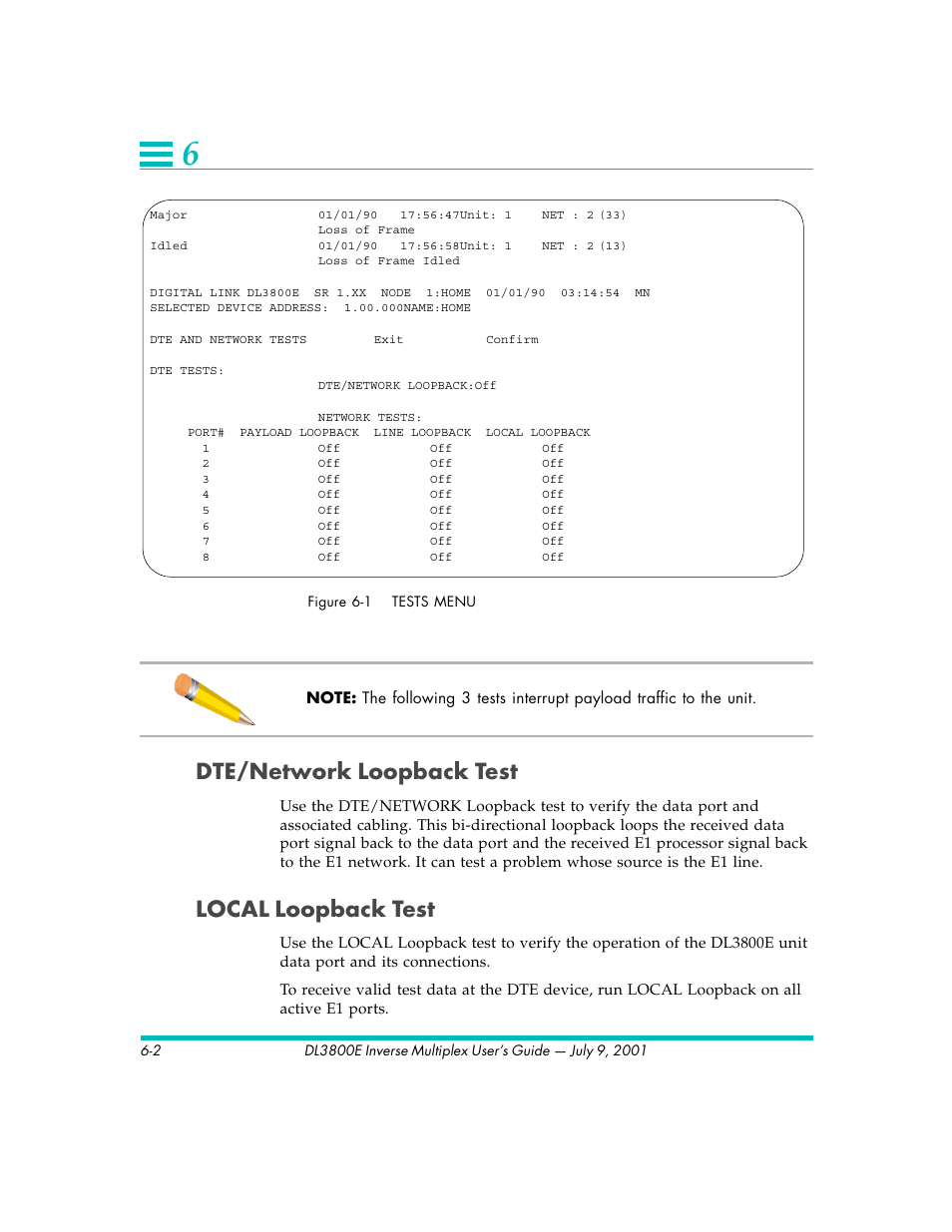 Dte/network loopback test, Local loopback test | Quick Eagle Networks DL3800E User Manual | Page 120 / 162
