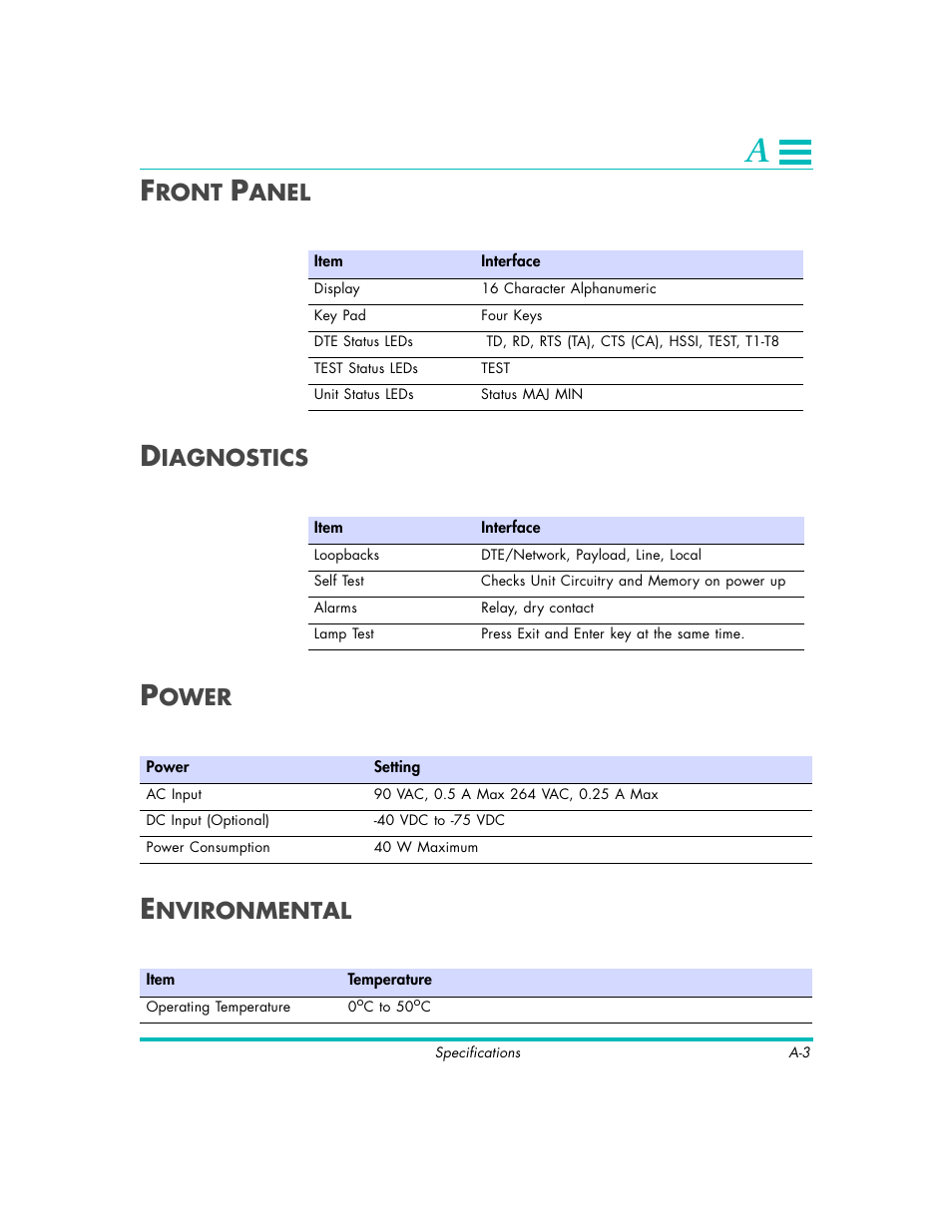 Ront, Anel, Iagnostics | Ower, Nvironmental | Quick Eagle Networks DL3800E User Manual | Page 129 / 162