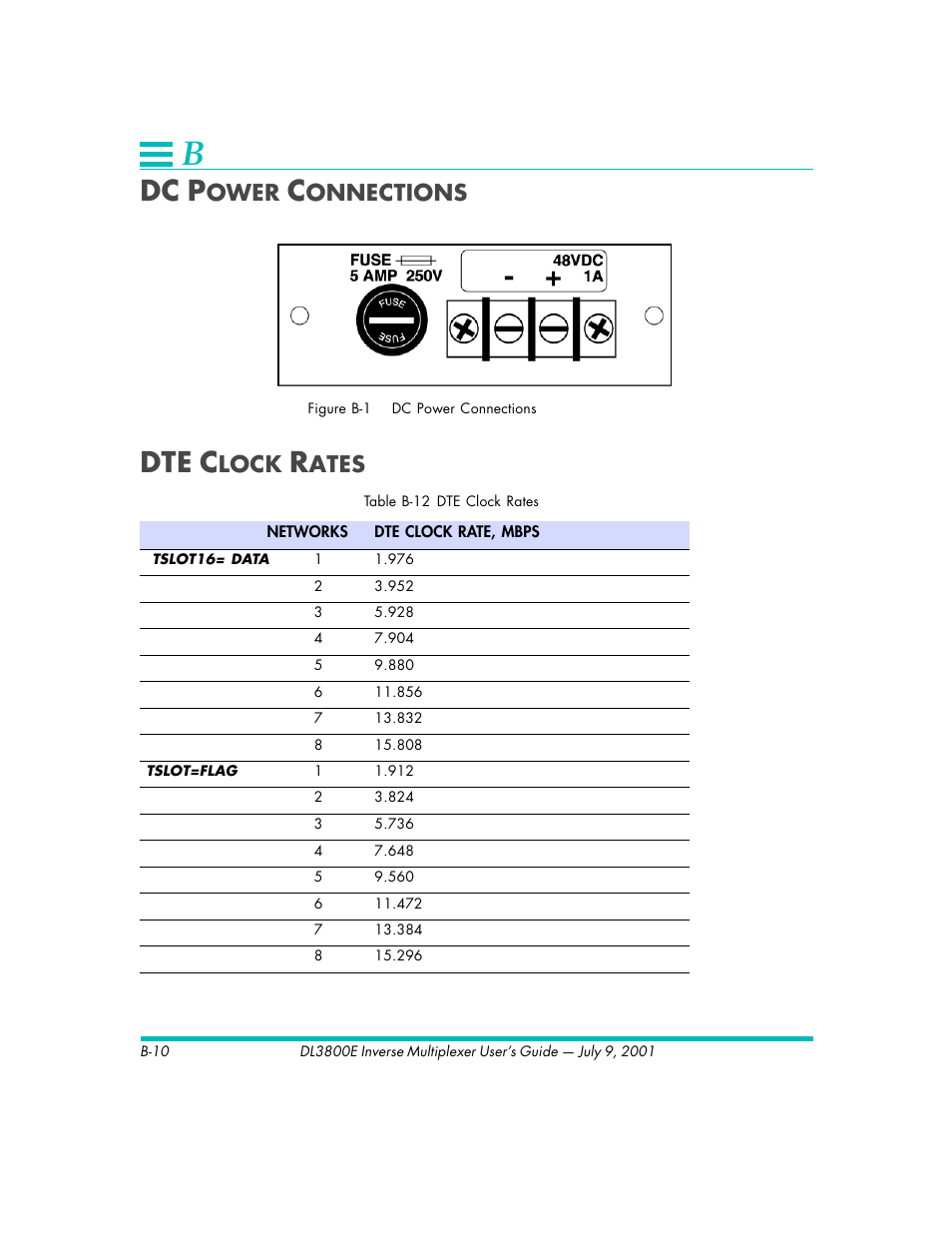Dc p, Dte c, Ower | Onnections, Lock, Ates | Quick Eagle Networks DL3800E User Manual | Page 142 / 162