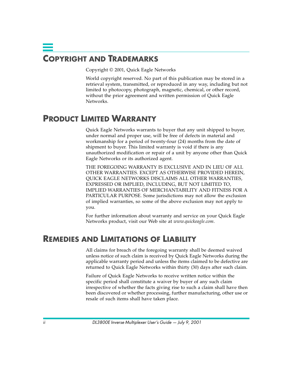 Quick Eagle Networks DL3800E User Manual | Page 2 / 162