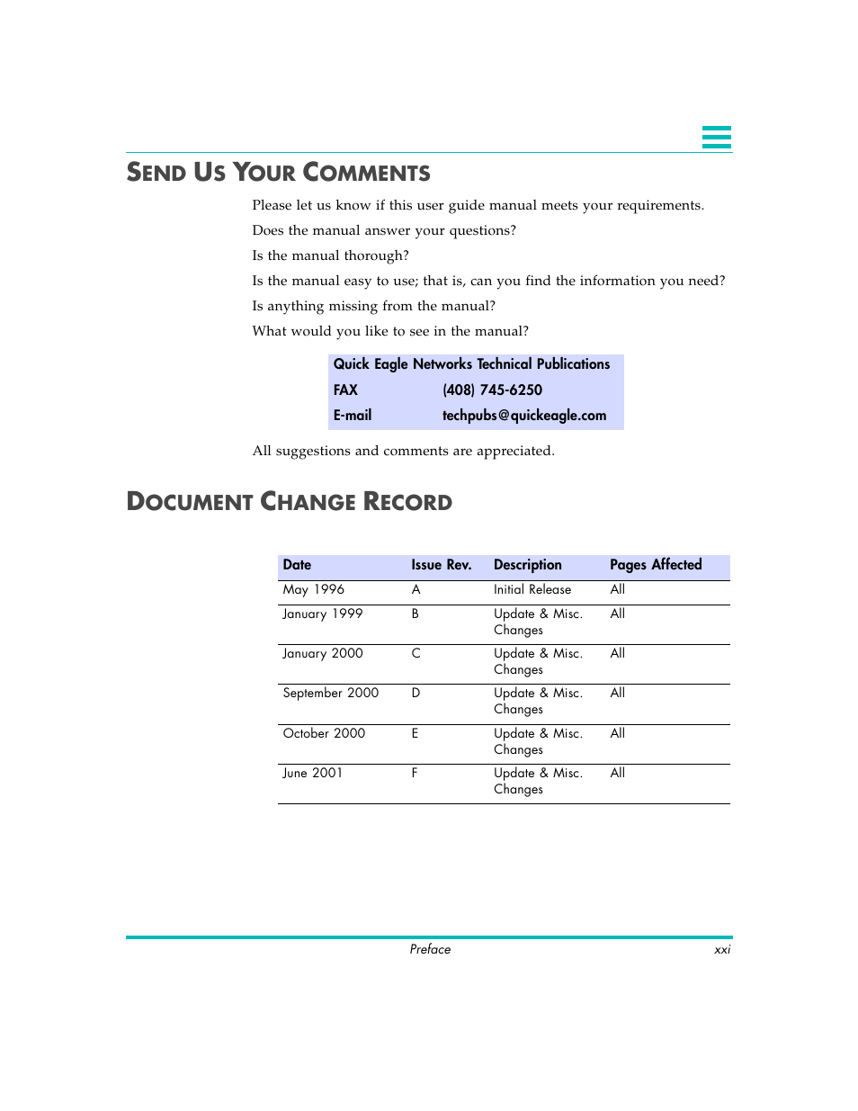 Omments, Ocument, Hange | Ecord | Quick Eagle Networks DL3800E User Manual | Page 21 / 162