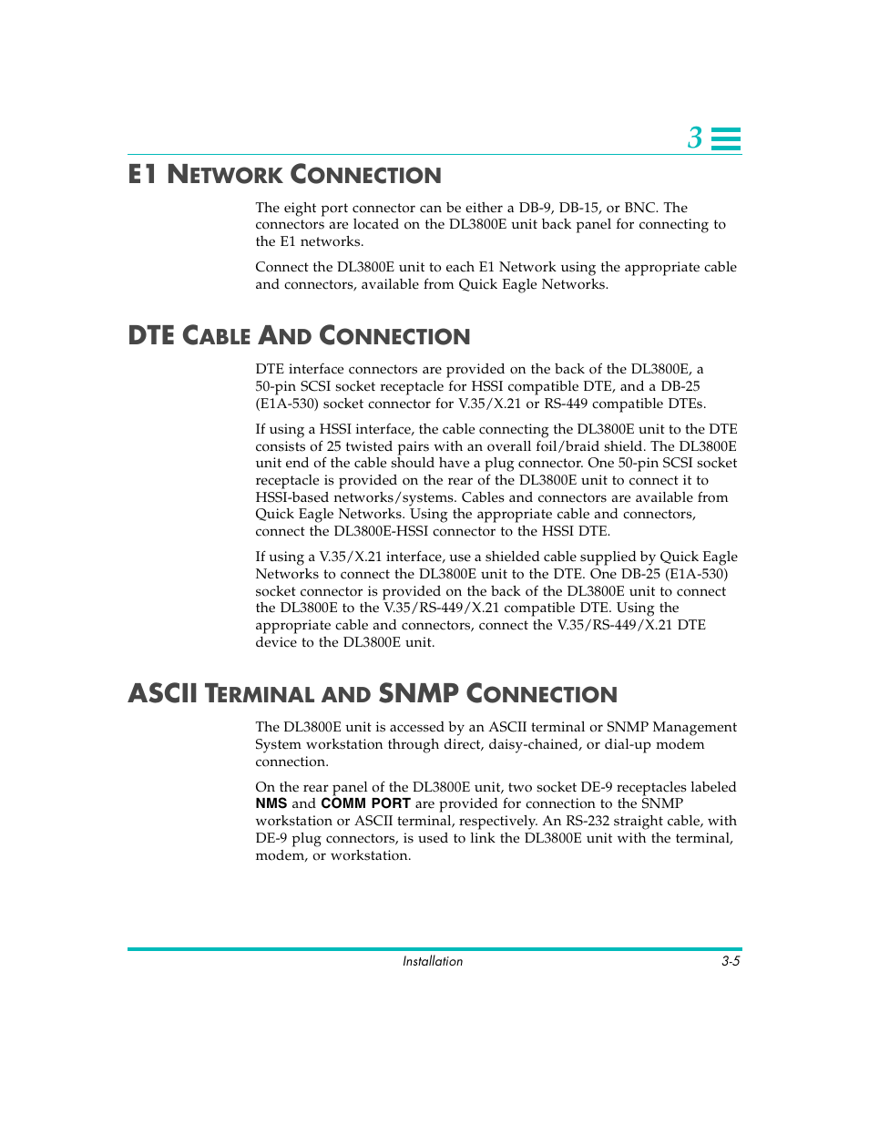 E1 n, Dte c, Ascii t | Snmp c | Quick Eagle Networks DL3800E User Manual | Page 37 / 162