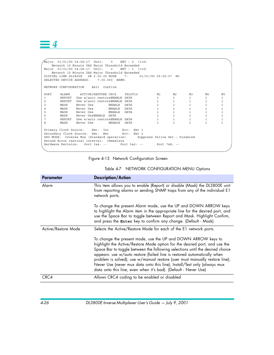 Parameter description/action | Quick Eagle Networks DL3800E User Manual | Page 66 / 162
