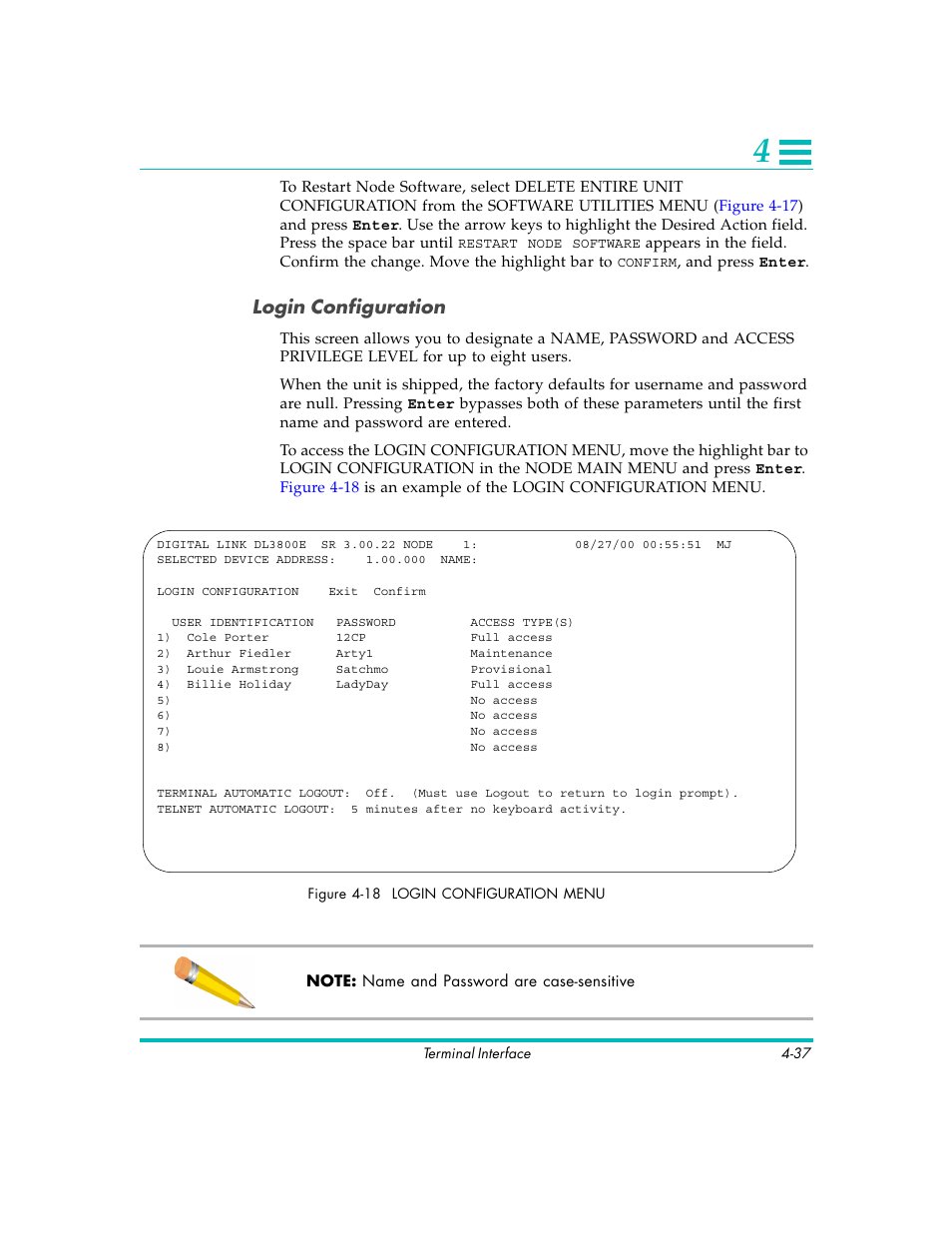 Login configuration | Quick Eagle Networks DL3800E User Manual | Page 77 / 162