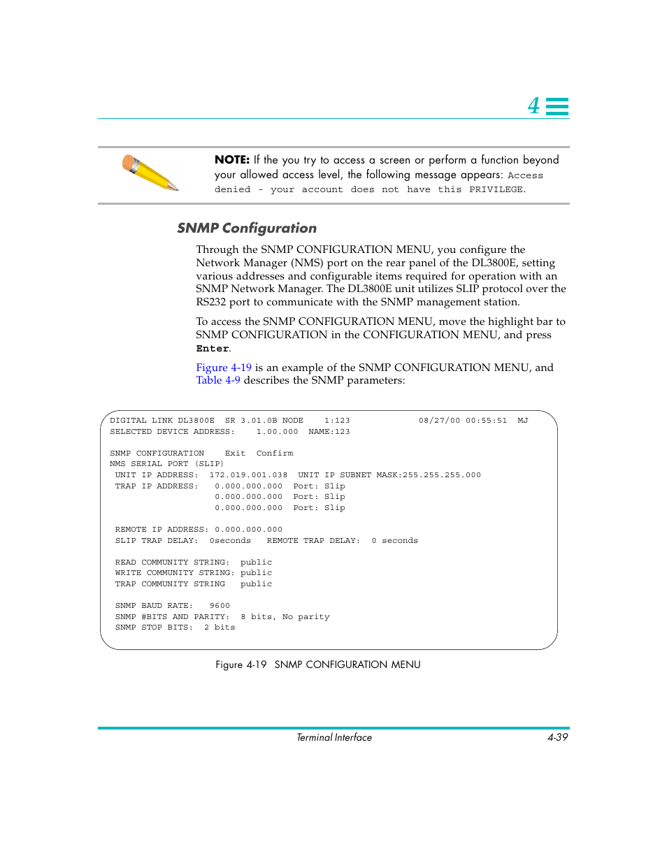 Snmp configuration | Quick Eagle Networks DL3800E User Manual | Page 79 / 162