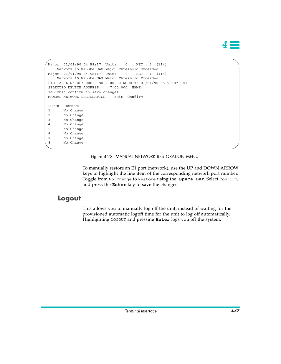 Logout | Quick Eagle Networks DL3800E User Manual | Page 87 / 162