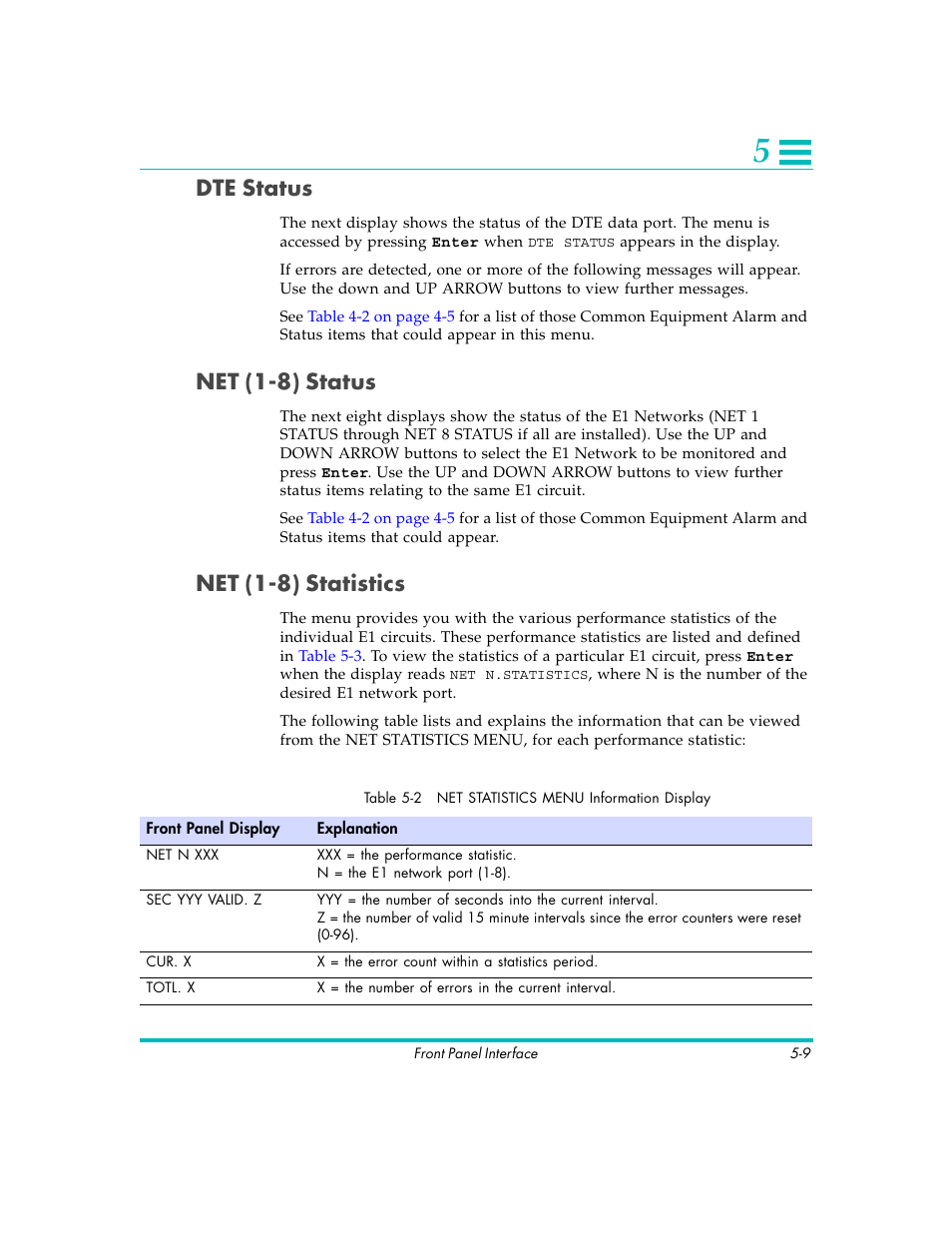 Dte status, Net (1-8) status, Net (1-8) statistics | Quick Eagle Networks DL3800E User Manual | Page 97 / 162