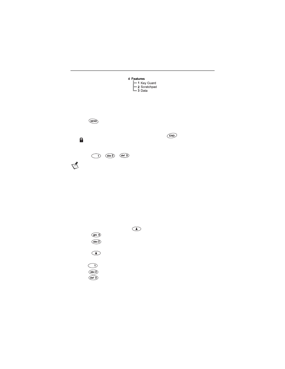 Features menu, Key guard, Scratchpad | Key guard scratchpad | Qualcomm GSP-1600 User Manual | Page 37 / 86