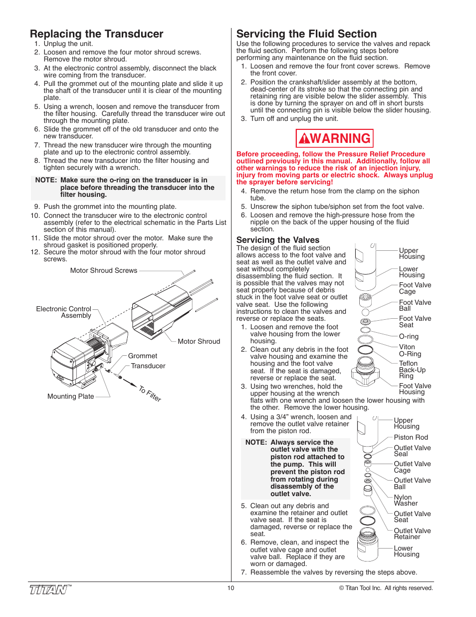 Warning, Replacing the transducer | Titan Tool 800-2005 User Manual | Page 10 / 24
