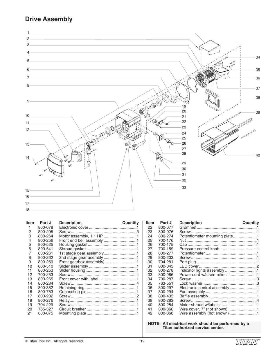 Drive assembly | Titan Tool 800-2005 User Manual | Page 19 / 24