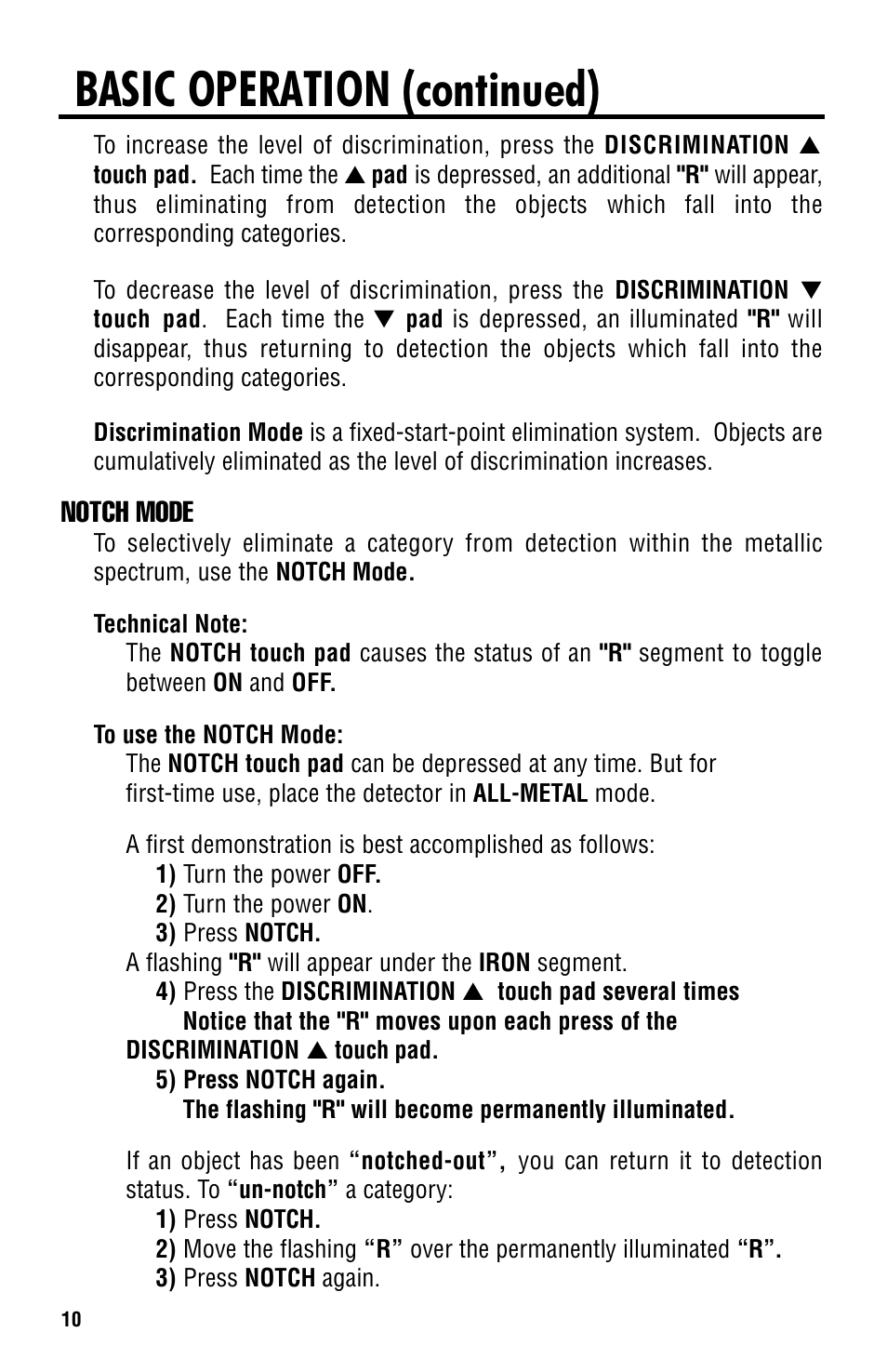 Basic operation (continued), Notch mode | Titan Tool 2000XD User Manual | Page 10 / 20