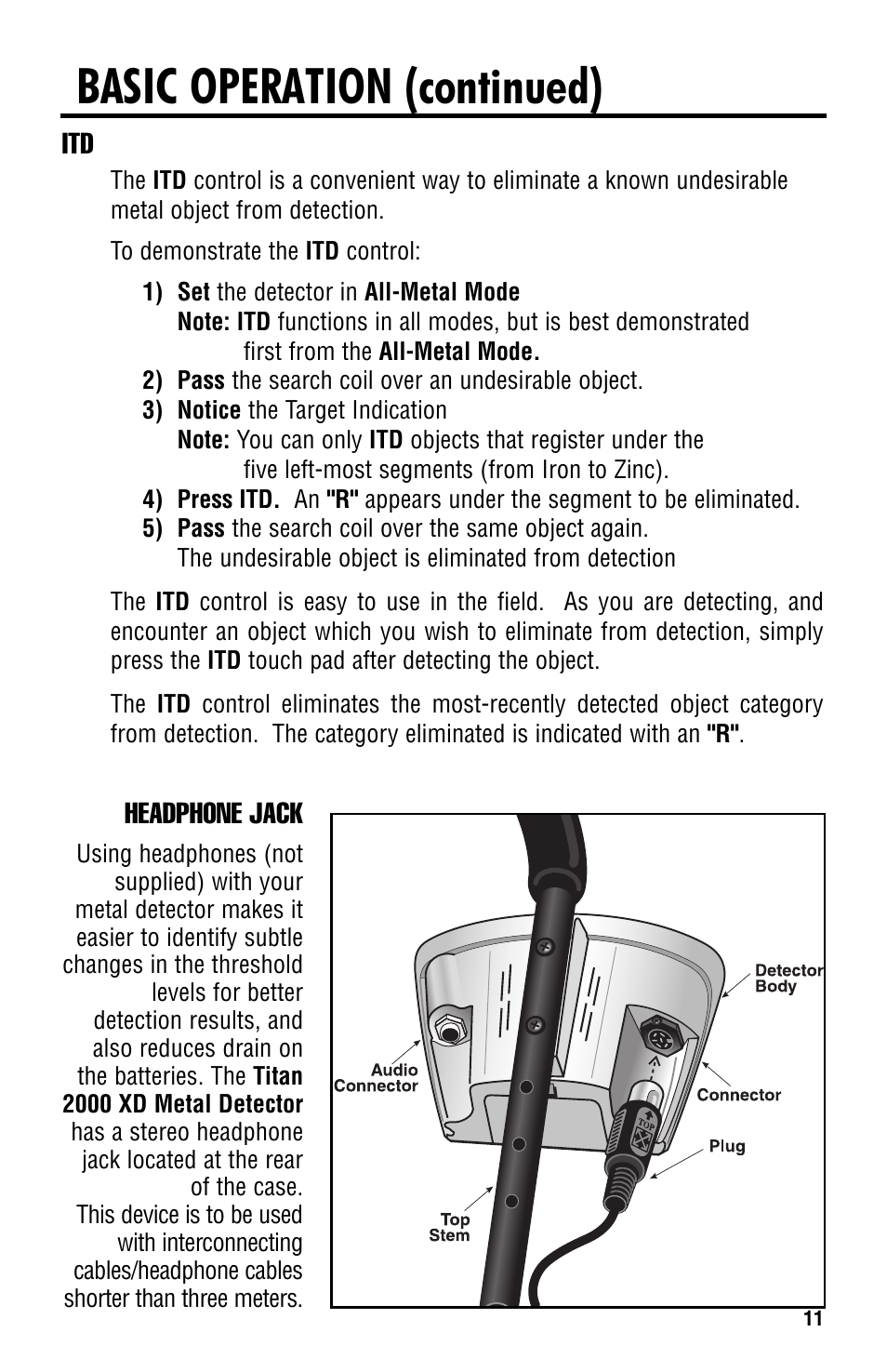 Basic operation (continued), Headphone jack | Titan Tool 2000XD User Manual | Page 11 / 20