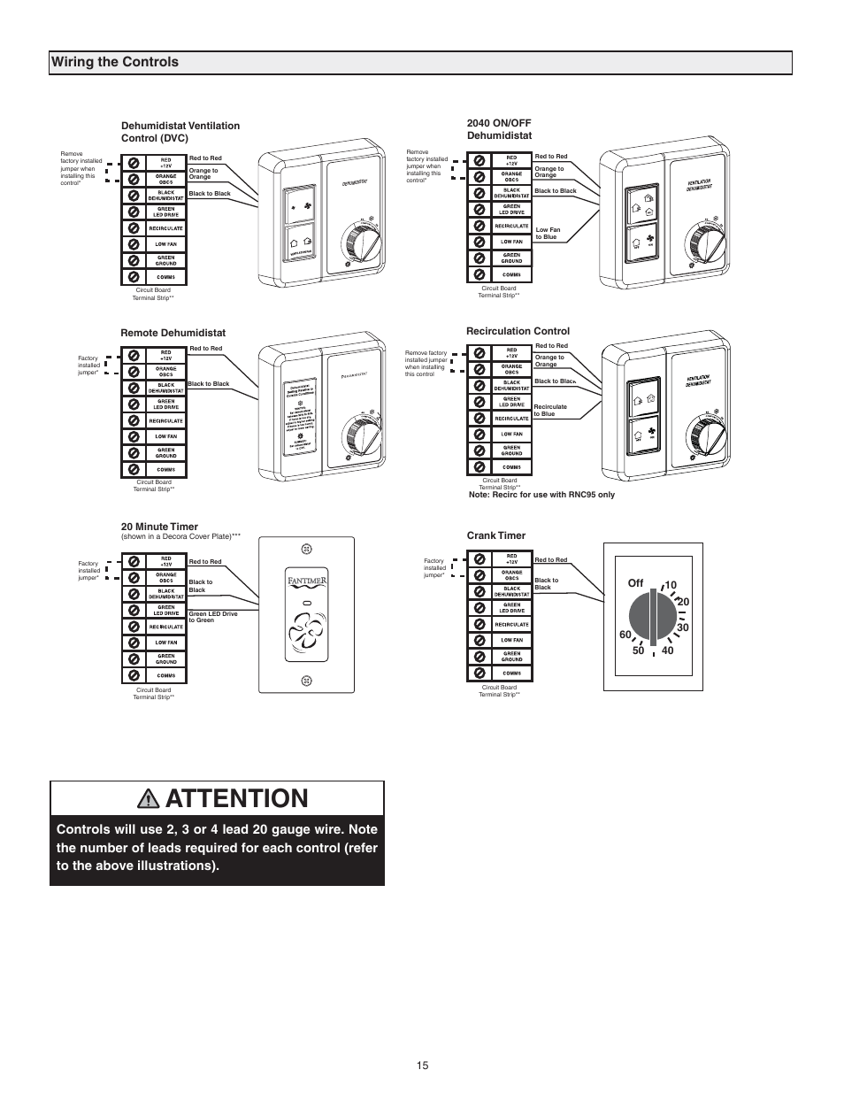 Attention, Wiring the controls | Tradewins Furniture RNC20 User Manual | Page 15 / 24