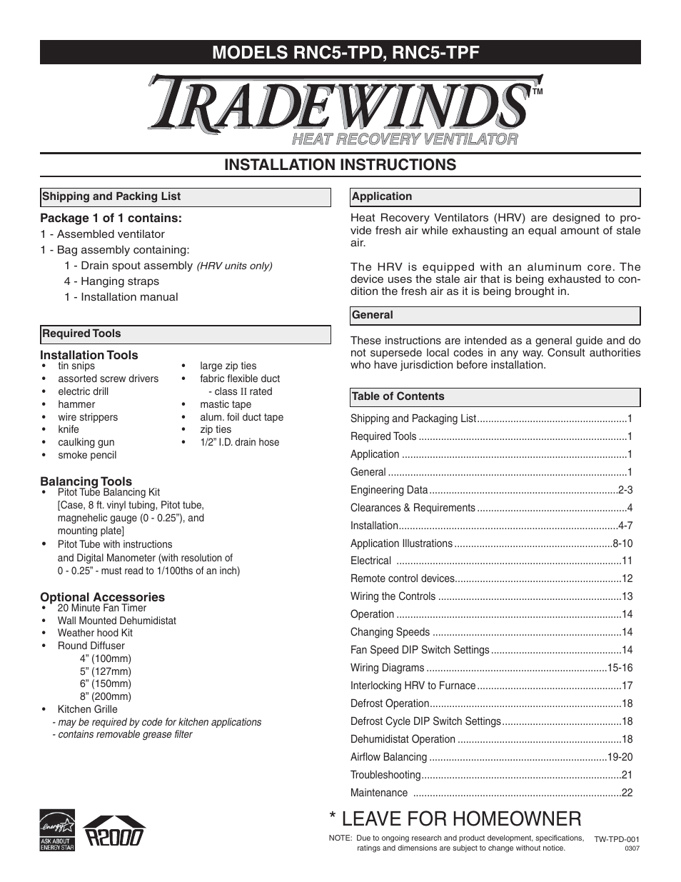 Tradewins Furniture RNC5-TPD User Manual | 24 pages