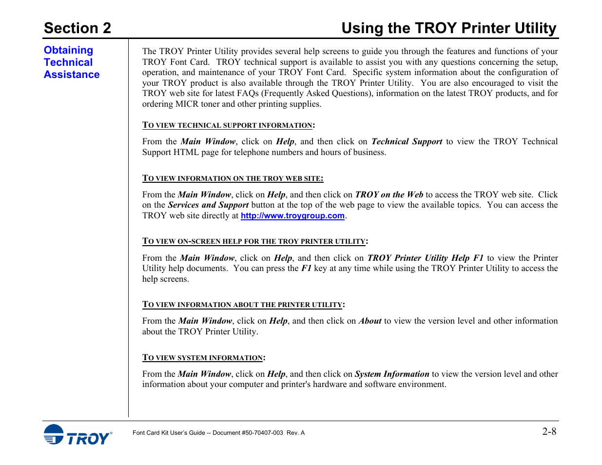 Obtaining technical assistance | TROY Group Font Card Kit 4515 User Manual | Page 15 / 58