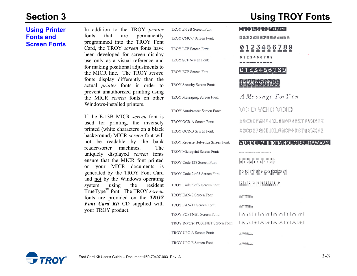 Using printer fonts and screen fonts | TROY Group Font Card Kit 4515 User Manual | Page 18 / 58