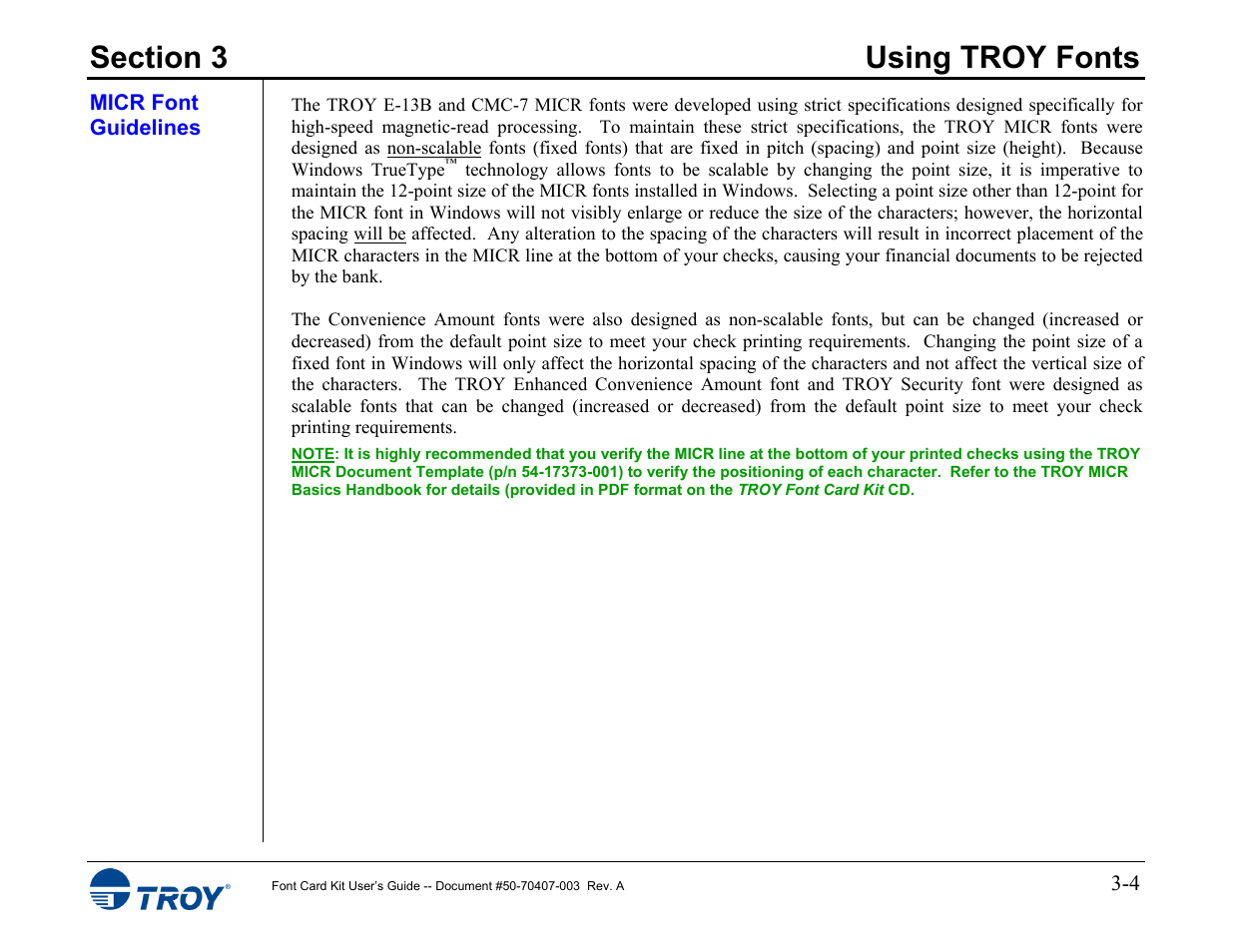 Micr font guidelines | TROY Group Font Card Kit 4515 User Manual | Page 19 / 58