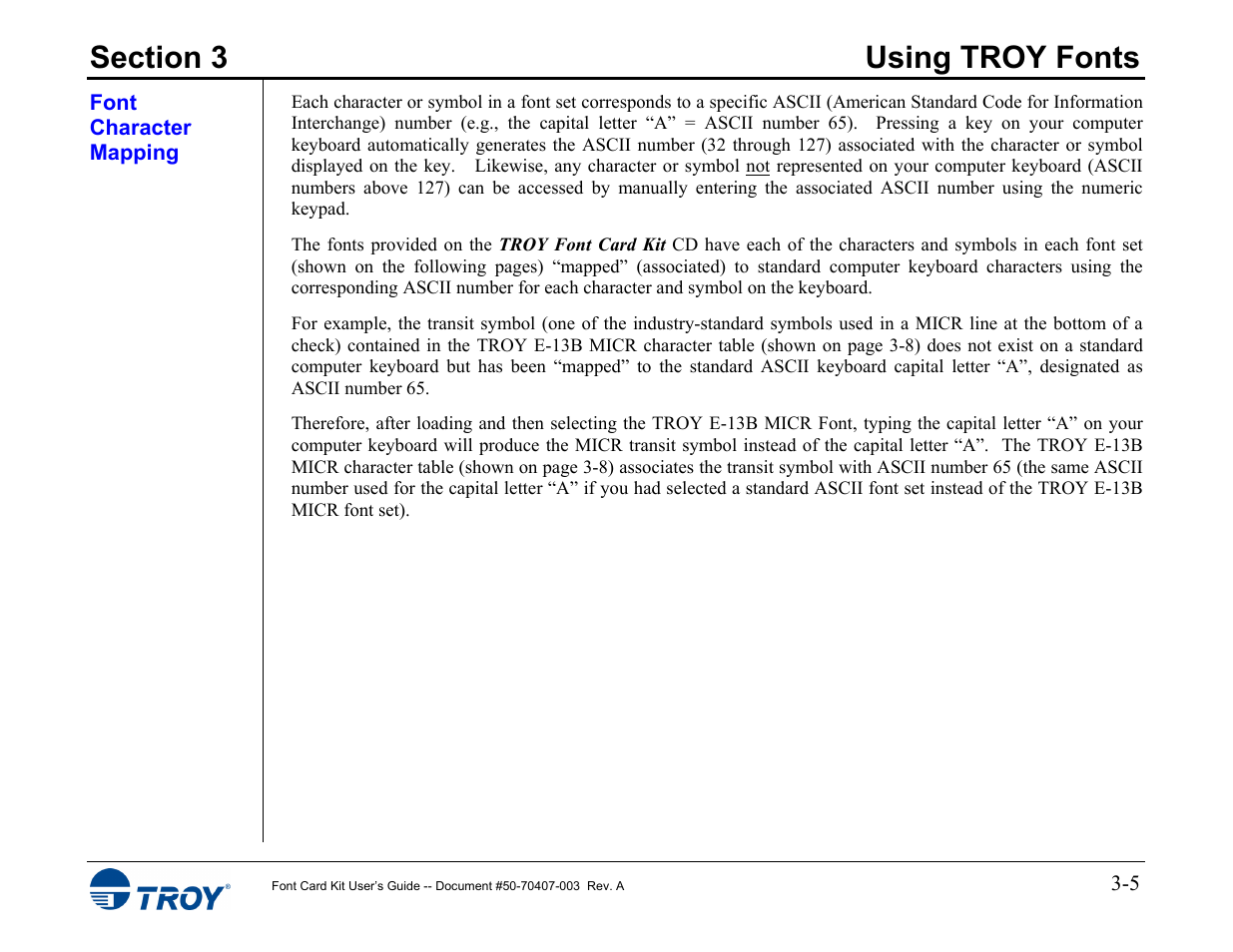 Font character mapping | TROY Group Font Card Kit 4515 User Manual | Page 20 / 58