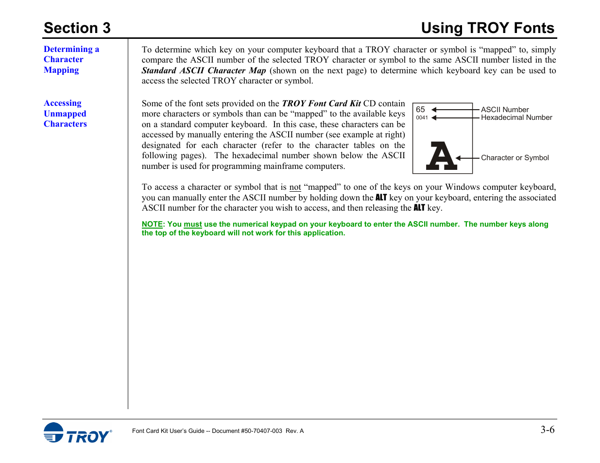 Determining a character mapping, Accessing unmapped characters | TROY Group Font Card Kit 4515 User Manual | Page 21 / 58