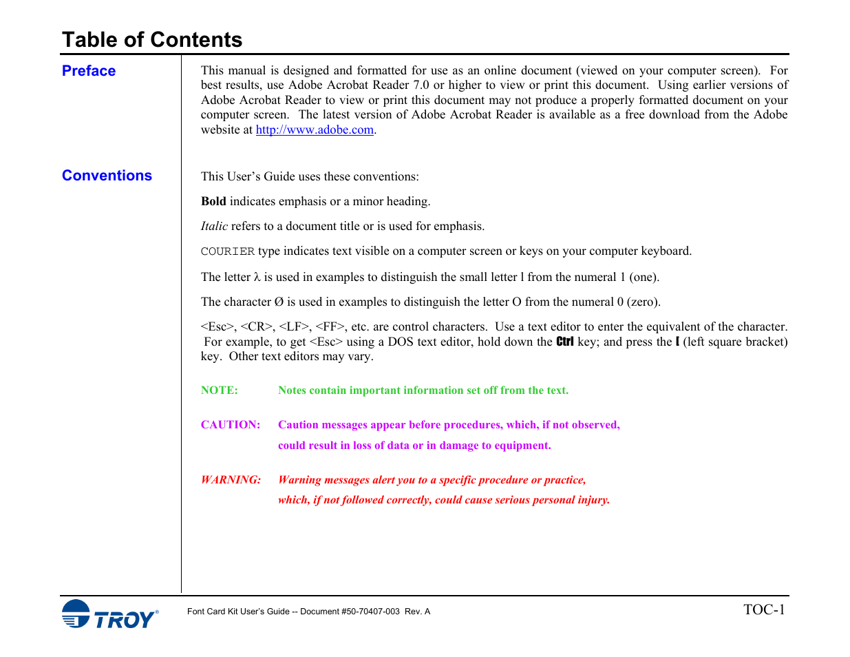 TROY Group Font Card Kit 4515 User Manual | Page 3 / 58