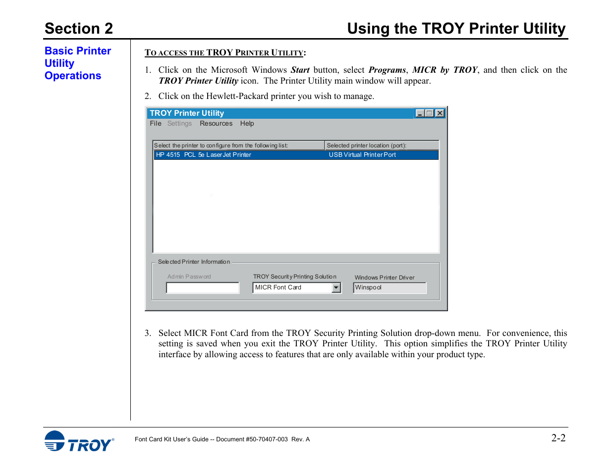 Basic printer utility operations | TROY Group Font Card Kit 4515 User Manual | Page 9 / 58