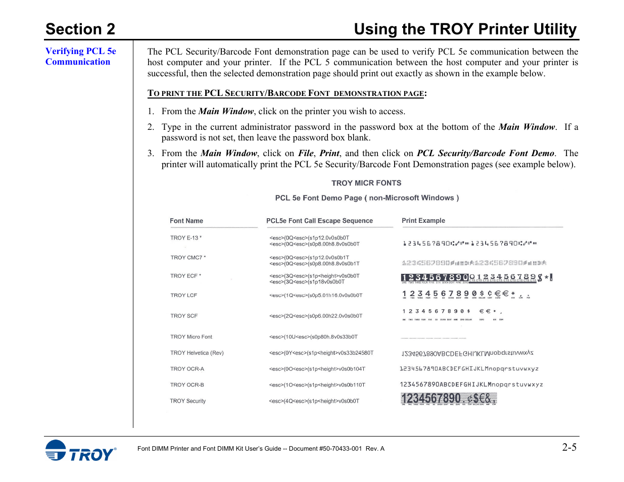 Verifying pcl 5e communication | TROY Group 2015 Series User Manual | Page 12 / 57