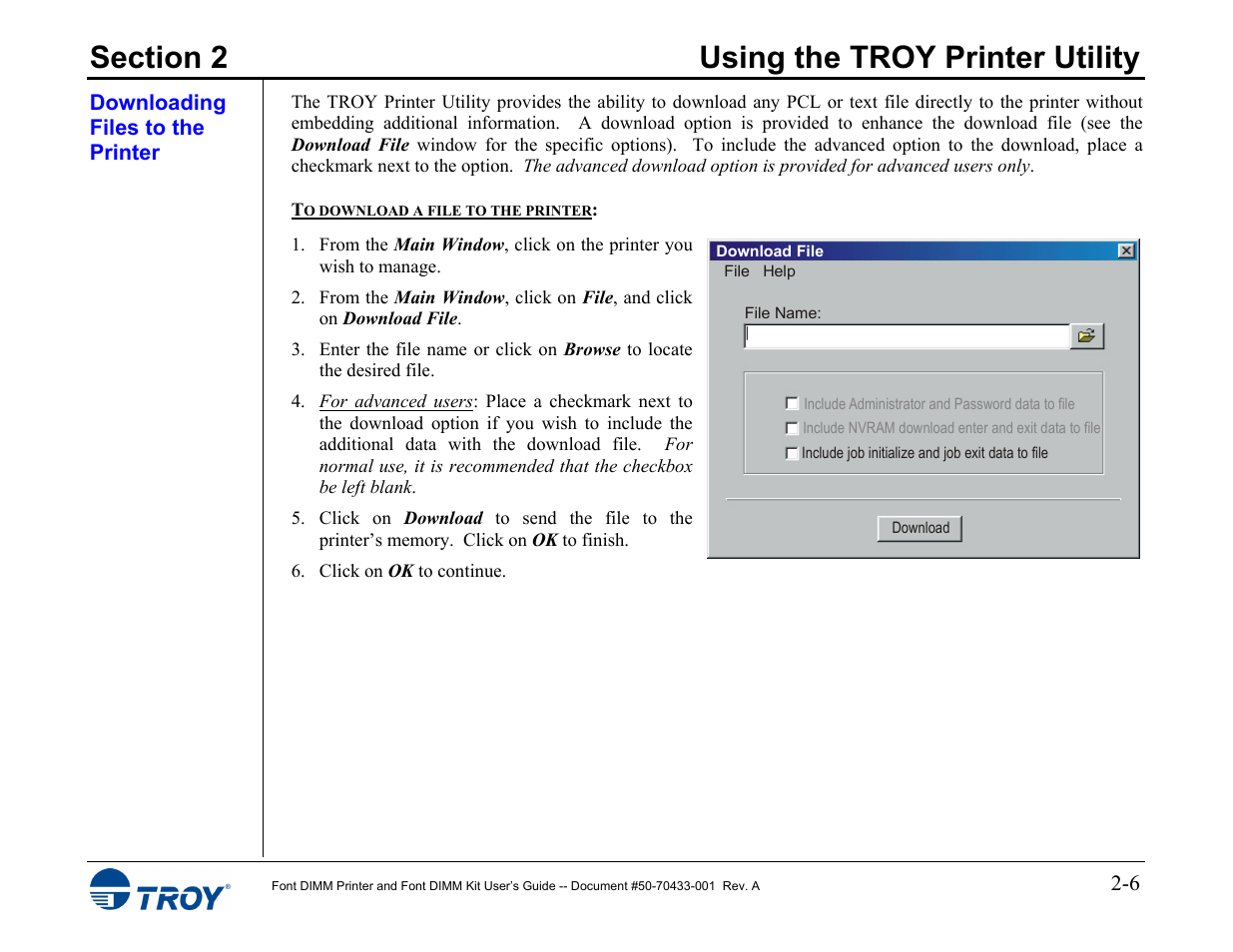 Downloading files to the printer | TROY Group 2015 Series User Manual | Page 13 / 57