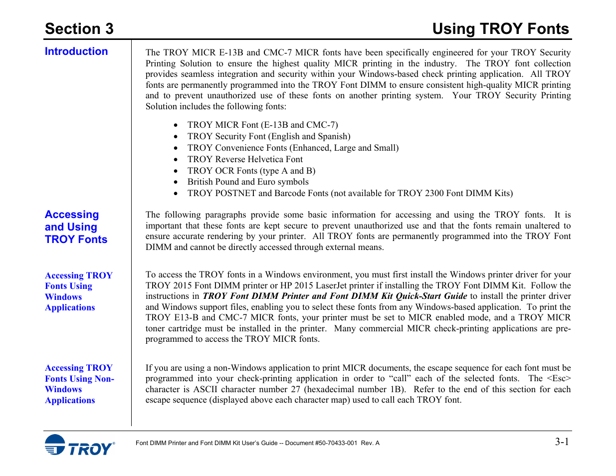 Section 3 - using troy fonts, Introduction, Accessing and using troy fonts | Accessing troy fonts using windows applications | TROY Group 2015 Series User Manual | Page 15 / 57