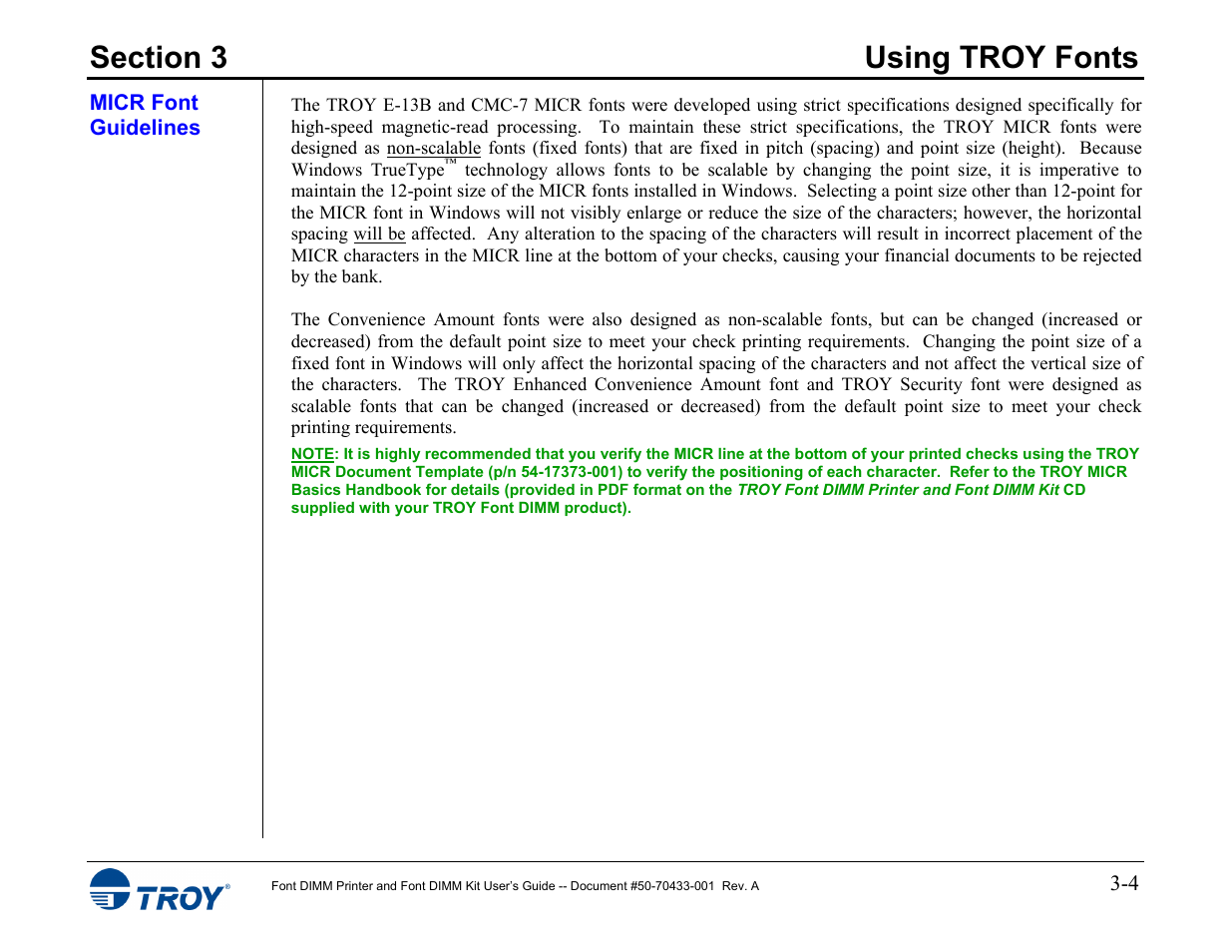 Micr font guidelines | TROY Group 2015 Series User Manual | Page 18 / 57