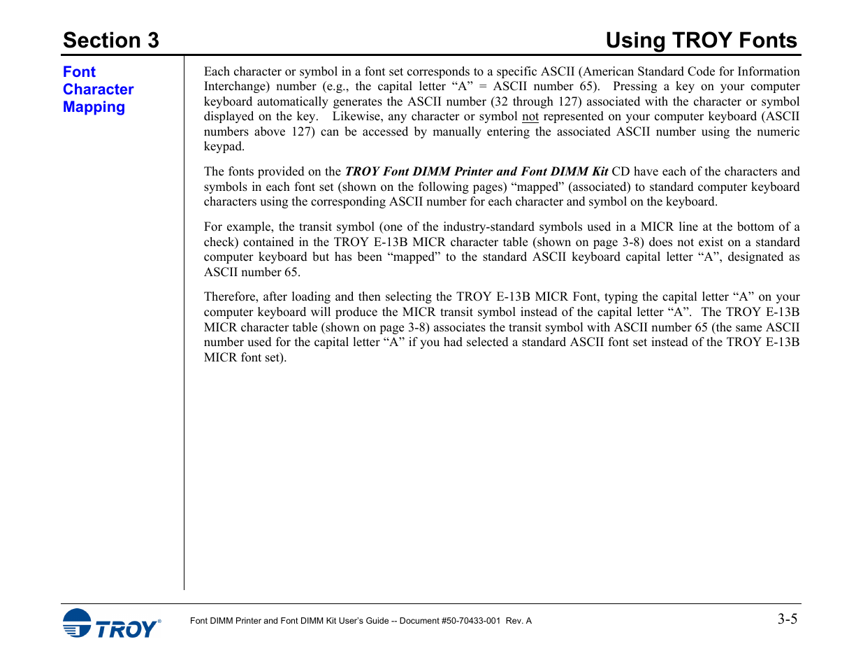 Font character mapping | TROY Group 2015 Series User Manual | Page 19 / 57