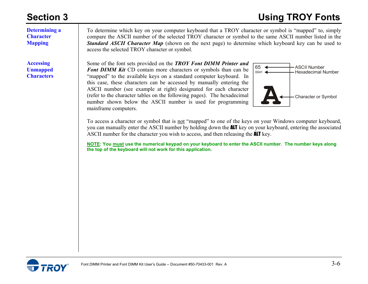 Determining a character mapping, Accessing unmapped characters | TROY Group 2015 Series User Manual | Page 20 / 57