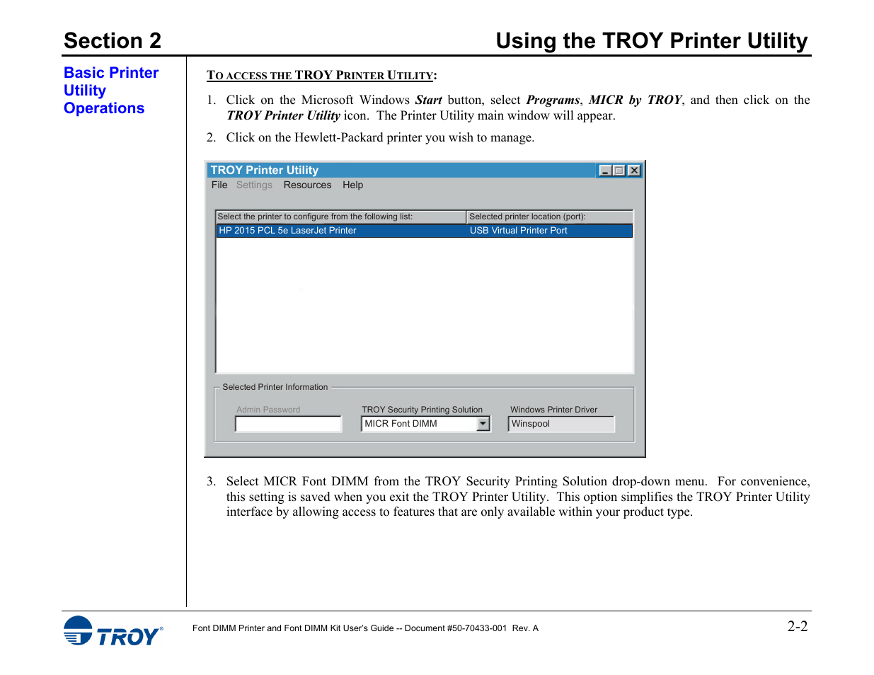 Basic printer utility operations | TROY Group 2015 Series User Manual | Page 9 / 57