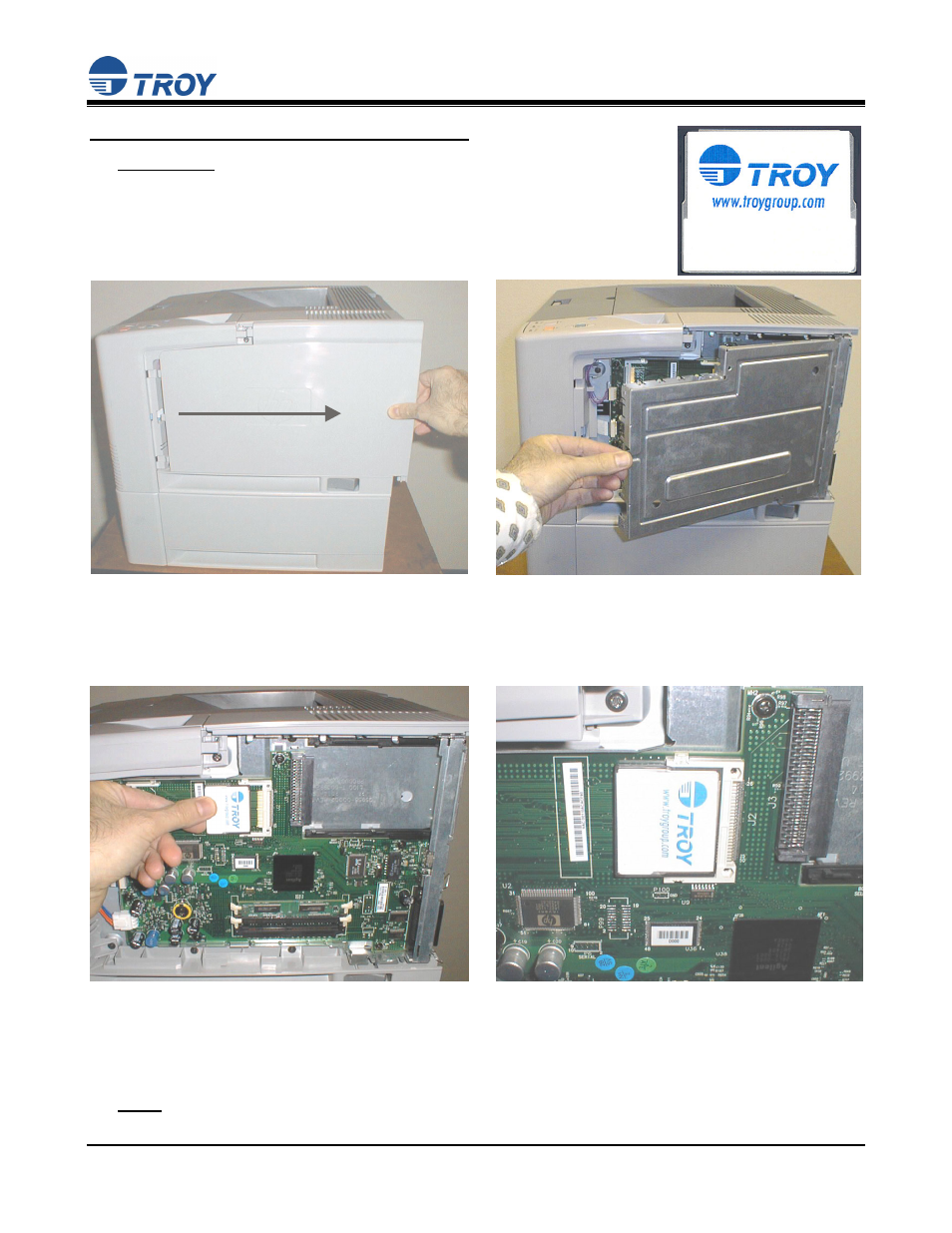 Hewlett-packard 2420 / 2430 printers, Font card installation guide, Page 2 of 5 | TROY Group HP 9050 User Manual | Page 2 / 5