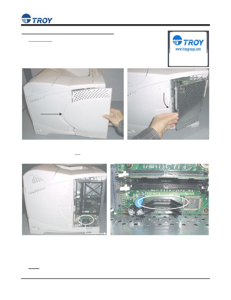 Hewlett-packard 4250 / 4350 printers, Font card installation guide, Page 3 of 5 | TROY Group HP 9050 User Manual | Page 3 / 5