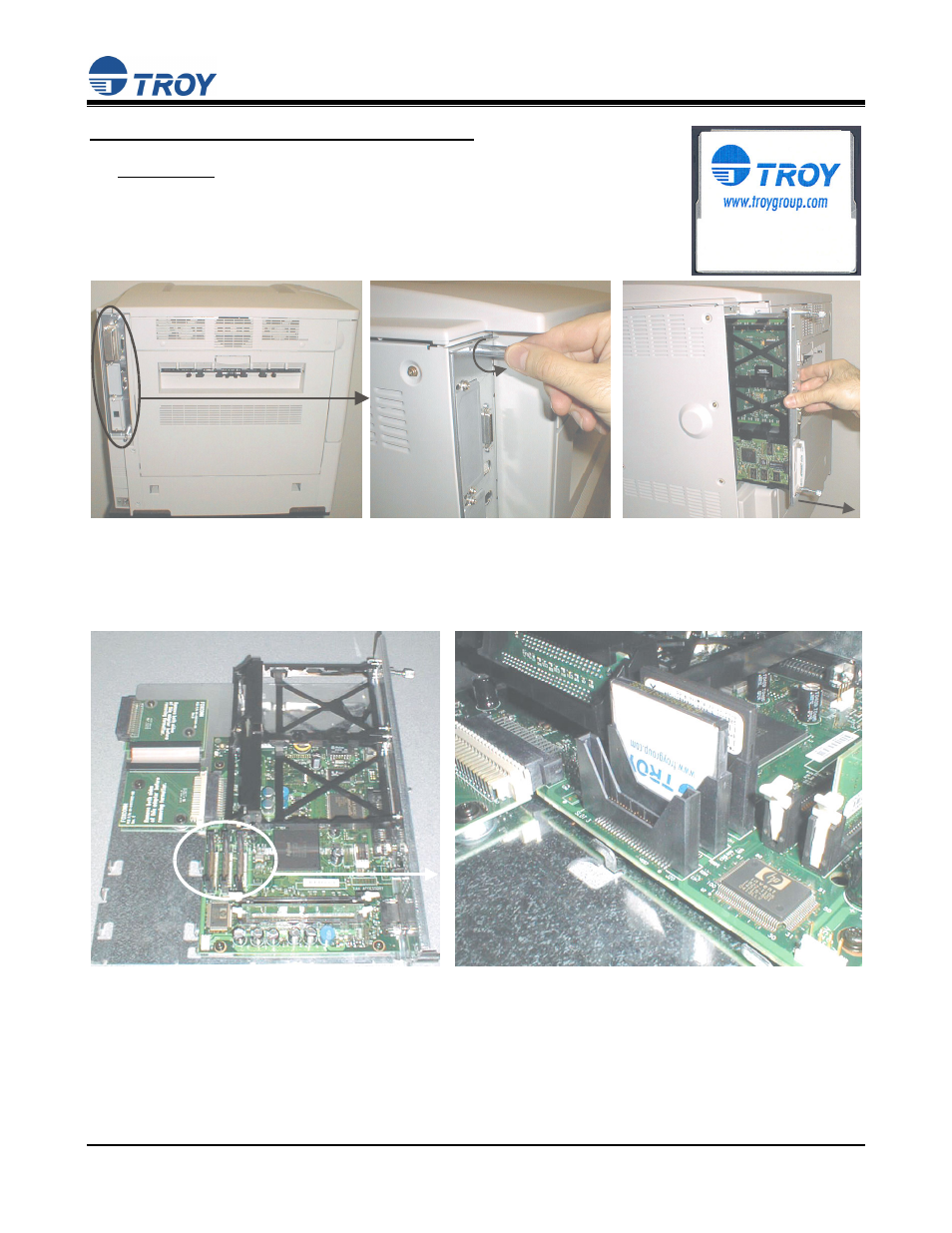 Hewlett-packard 9050 series printers, Font card installation guide, Page 4 of 5 | Insert font card into slot #2 only | TROY Group HP 9050 User Manual | Page 4 / 5