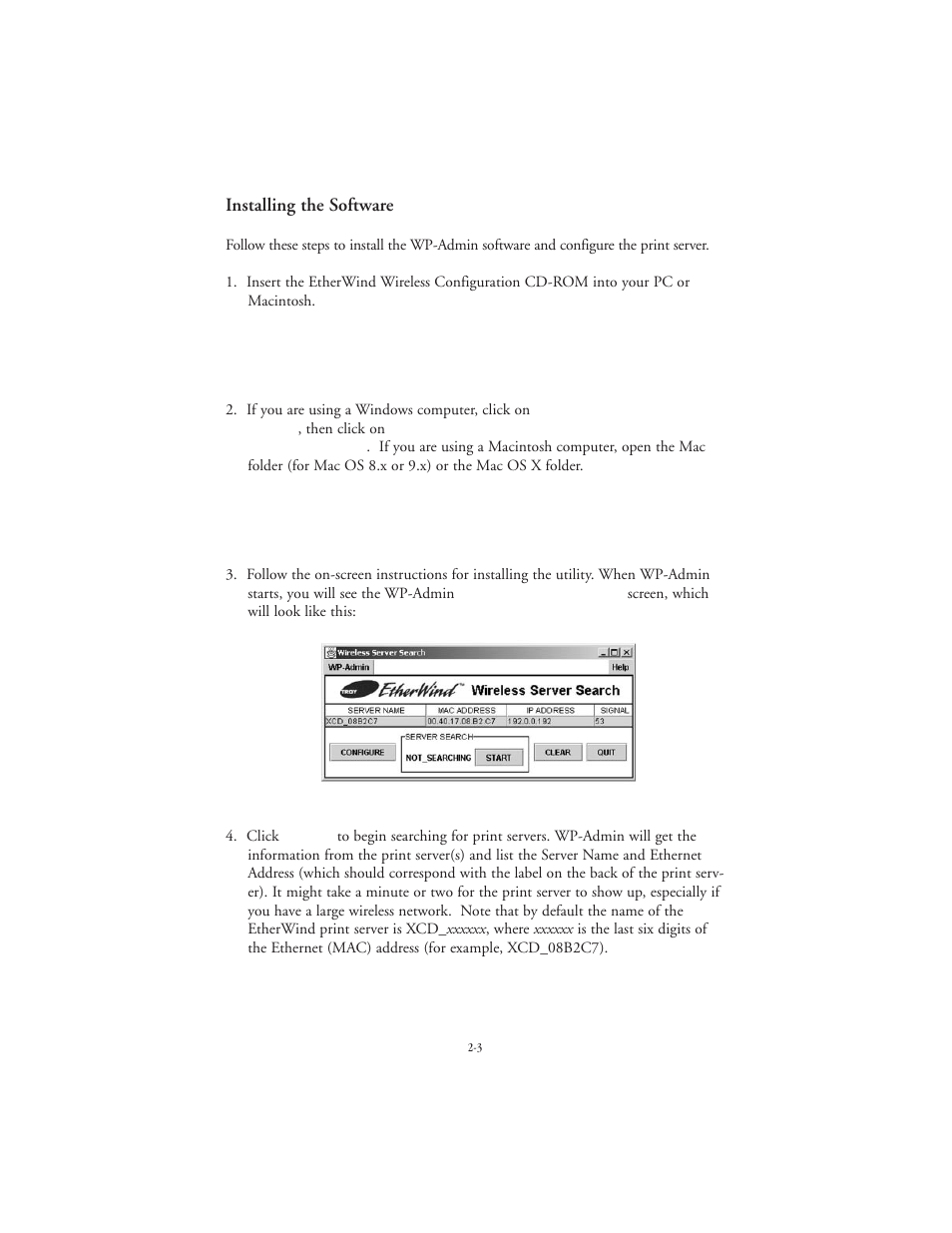 Installing the software | TROY Group EtherWind 802.11b User Manual | Page 17 / 60