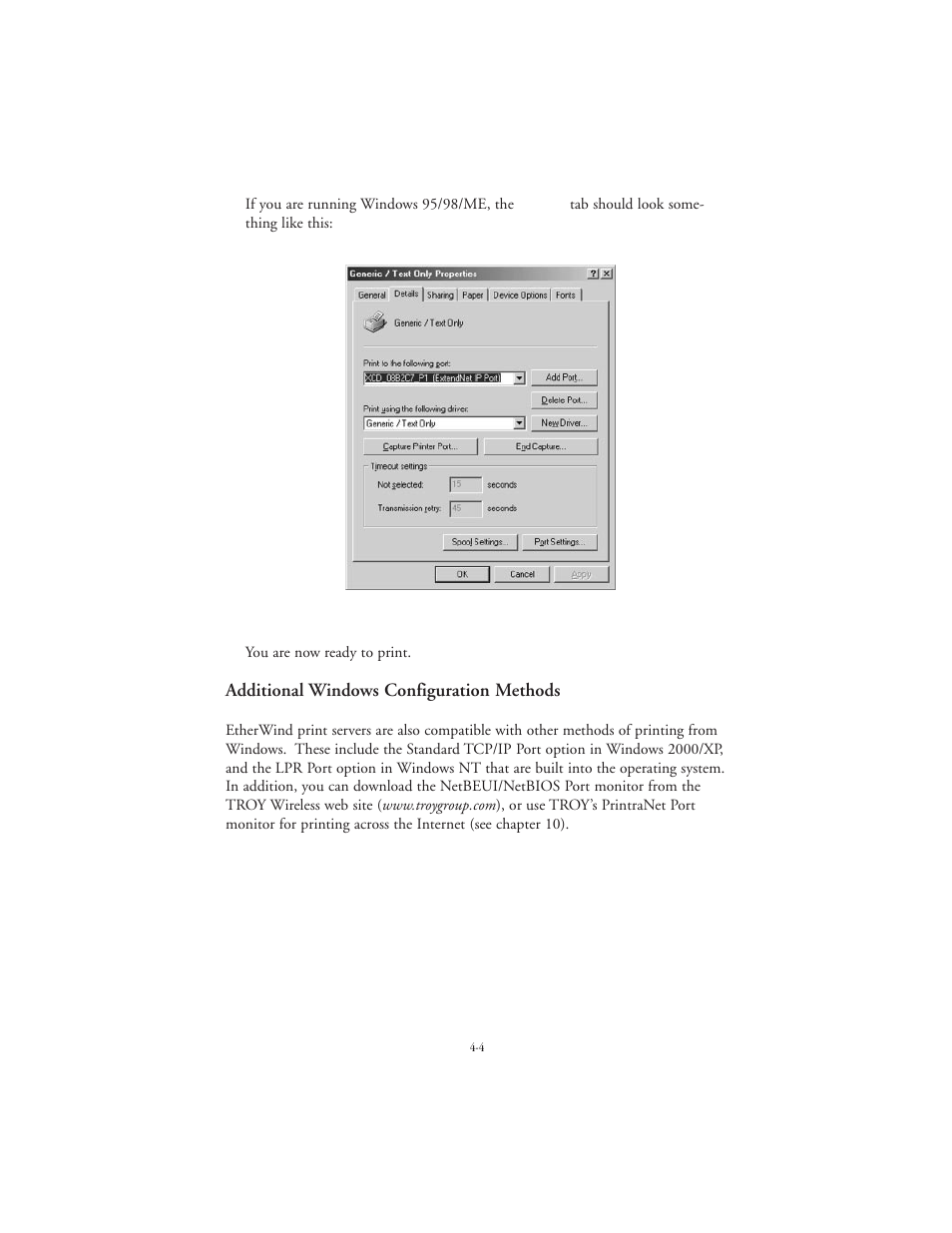 Additional windows configuration methods | TROY Group EtherWind 802.11b User Manual | Page 26 / 60